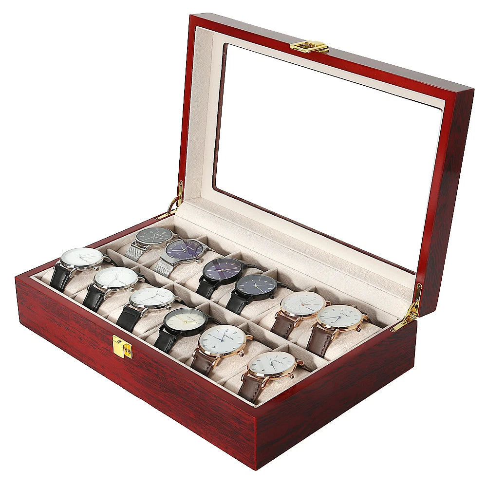 Watch Box Case Organizer Watches Holder Jewelry Storage Top Glass Display Gift | eBay