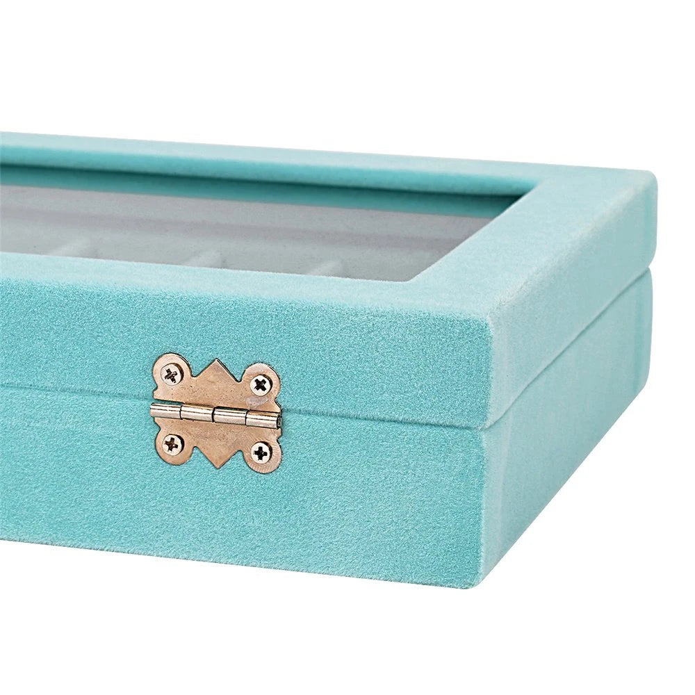 24 Slots Velvet Glass Jewelry Box Organizer Rings Earrings Tray Display Case | eBay
