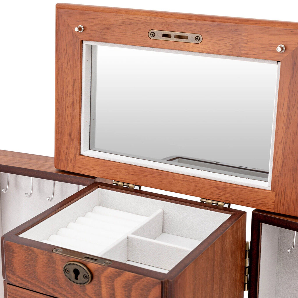 7 Layers Jewelry Box Large Wooden Organizer Box with Mirror Safe Lock for Women | eBay