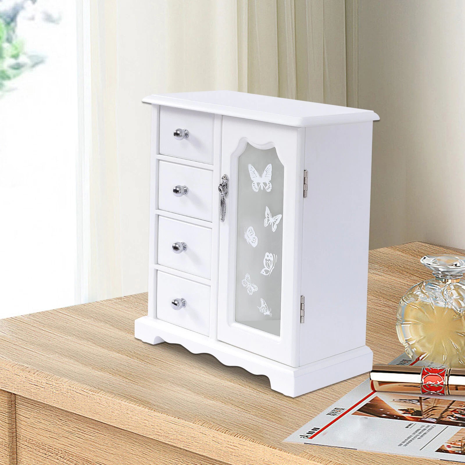 Jewelry Box Organizer Case Wooden with 4 Drawers Gift for Girls or Women White | eBay