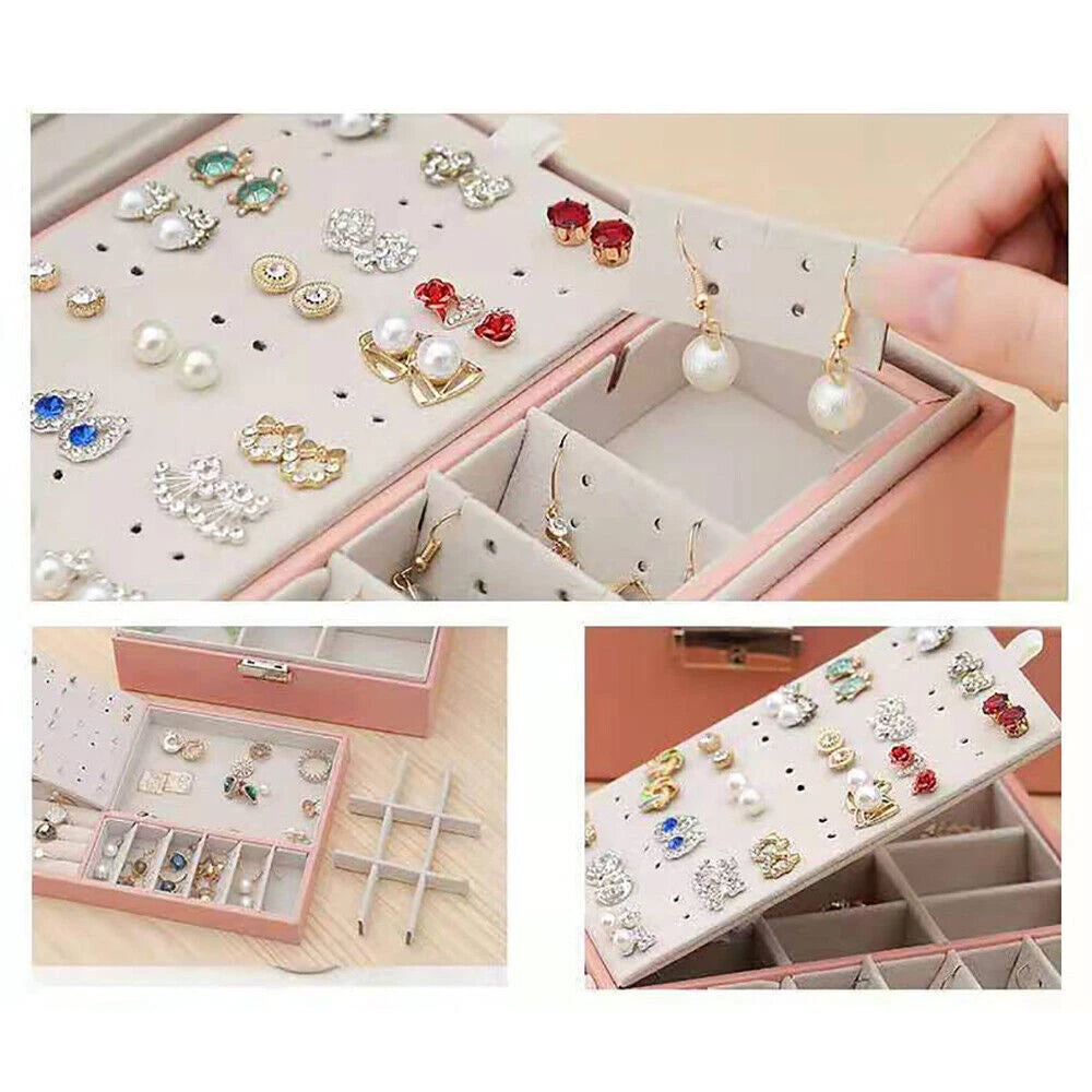 9" Large 2 Layers Jewelry Box Leather Organizer Gem Necklace Ring Case Storage | eBay