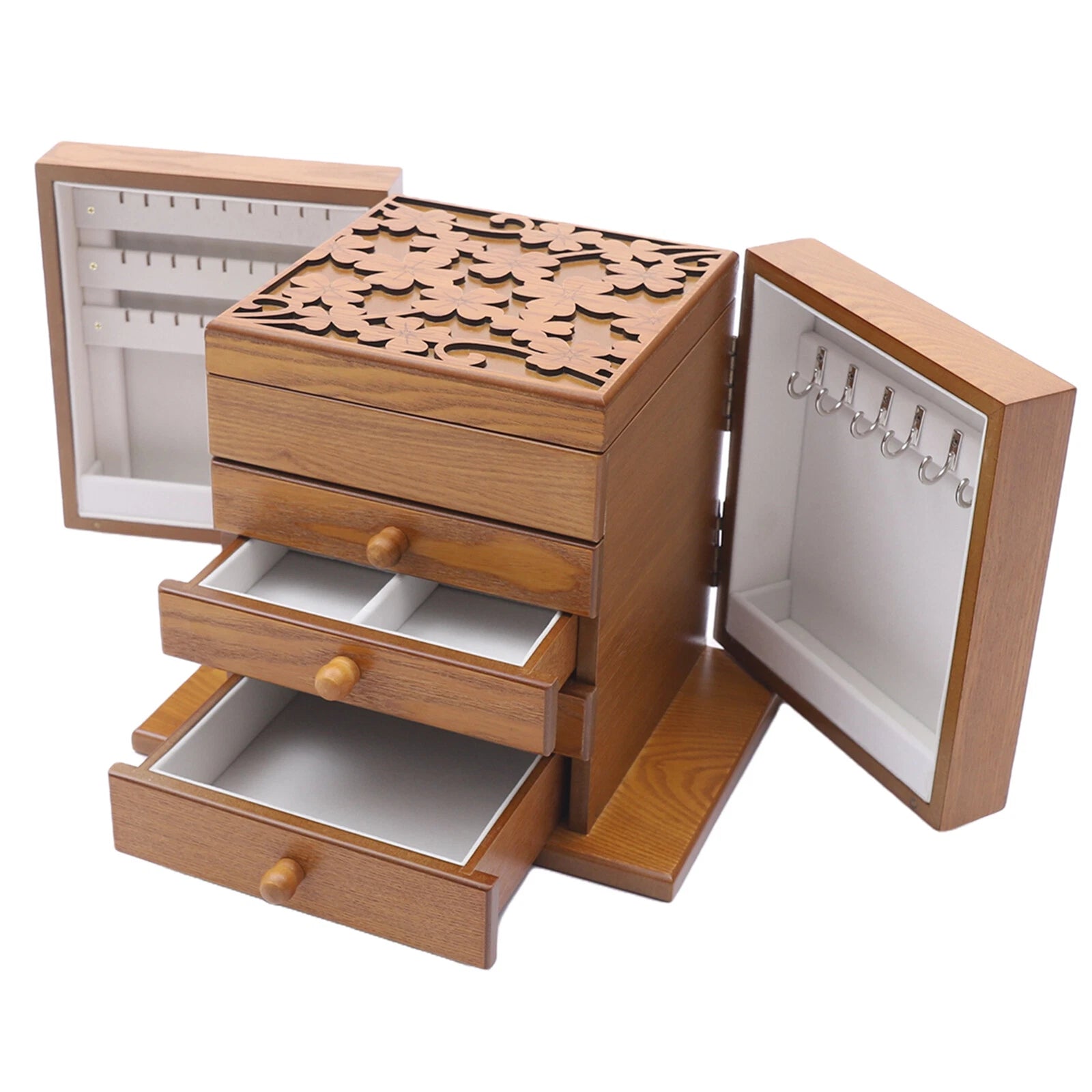 5 Layers Vintage Jewelry Organizer Case Large Wooden Storage Box with 4 Drawers | eBay