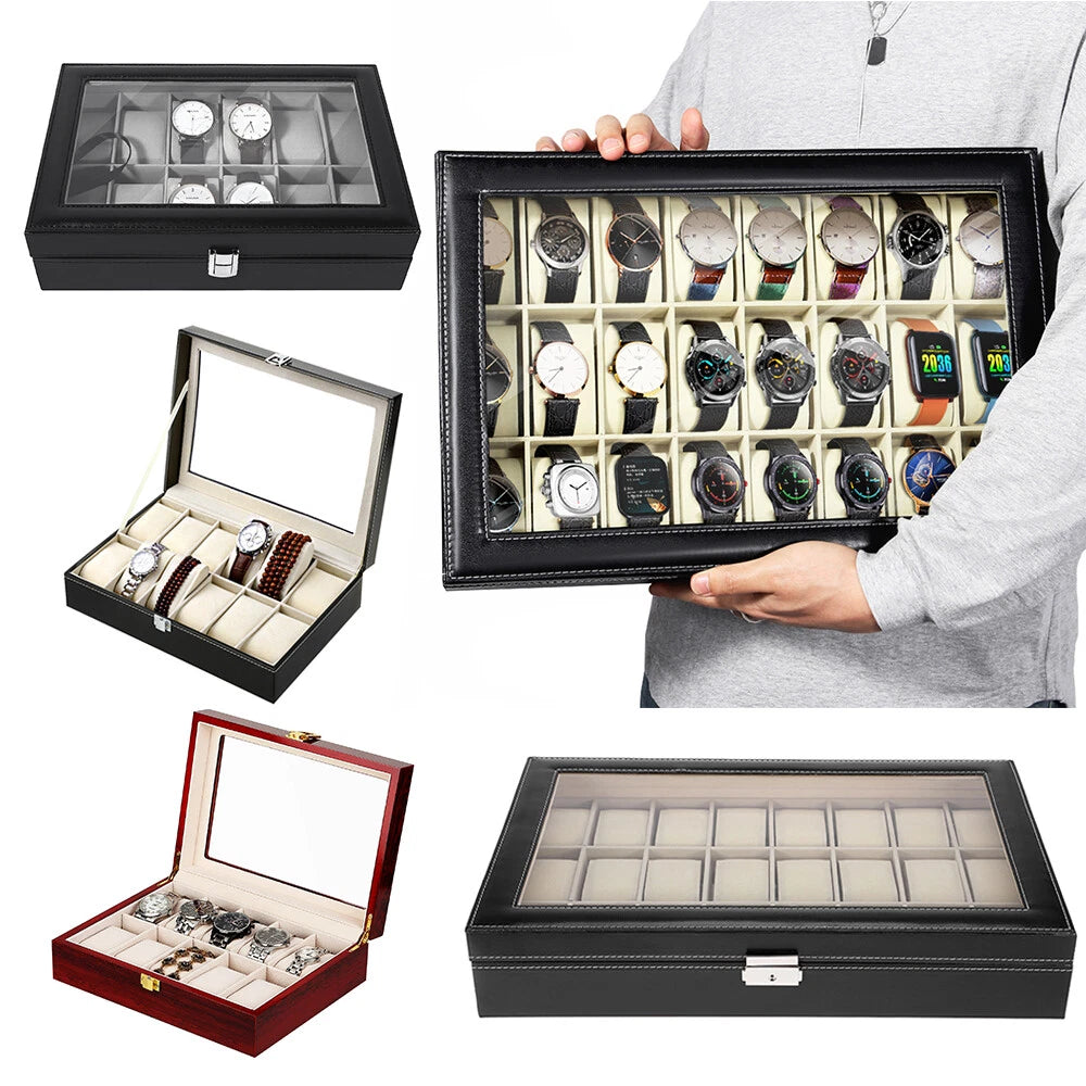 Watch Box Case Organizer Watches Holder Jewelry Storage Top Glass Display Gift | eBay