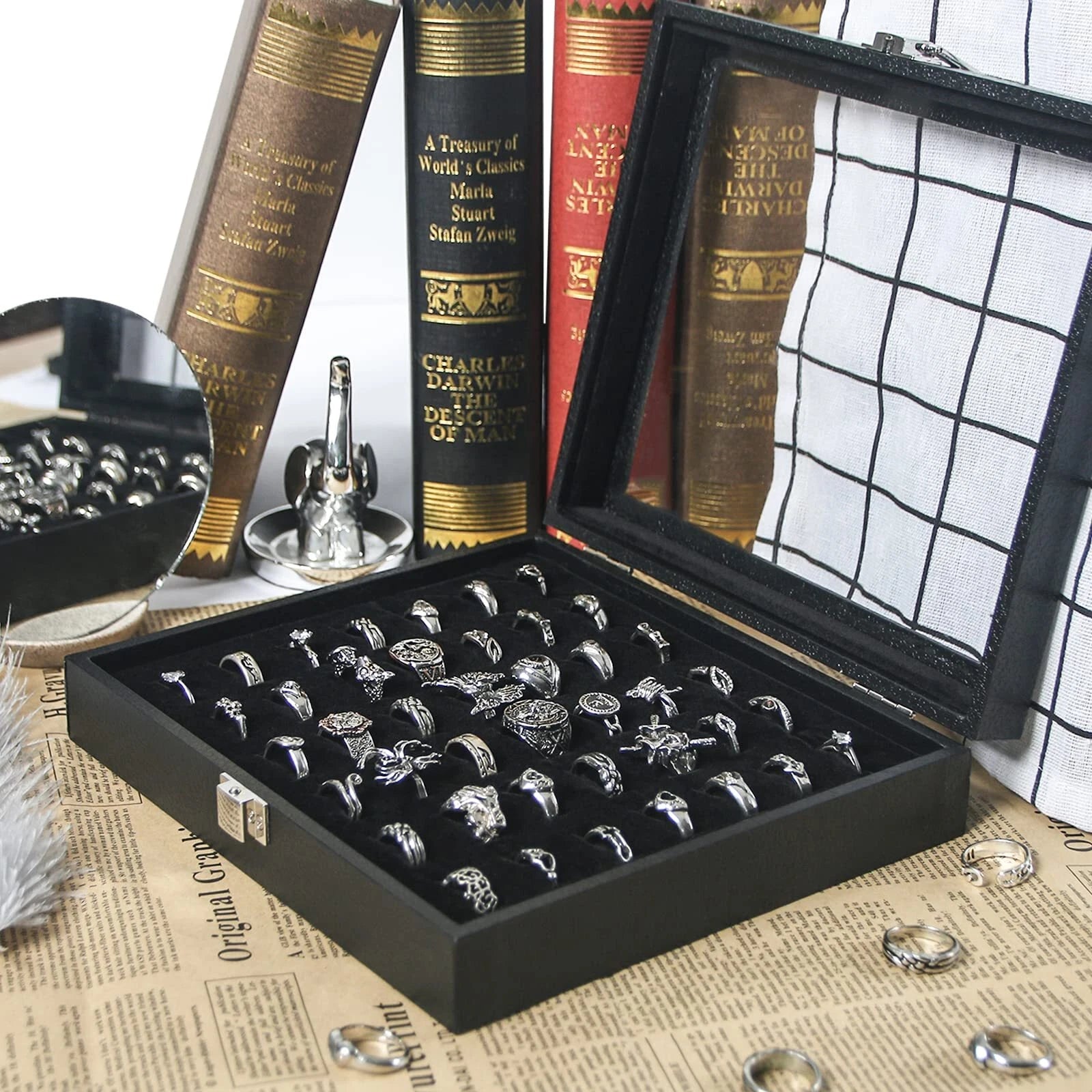 42 Slots Ring Organizer Display Case, Jewelry Storage Tray Boxes for Multiple Ri | eBay