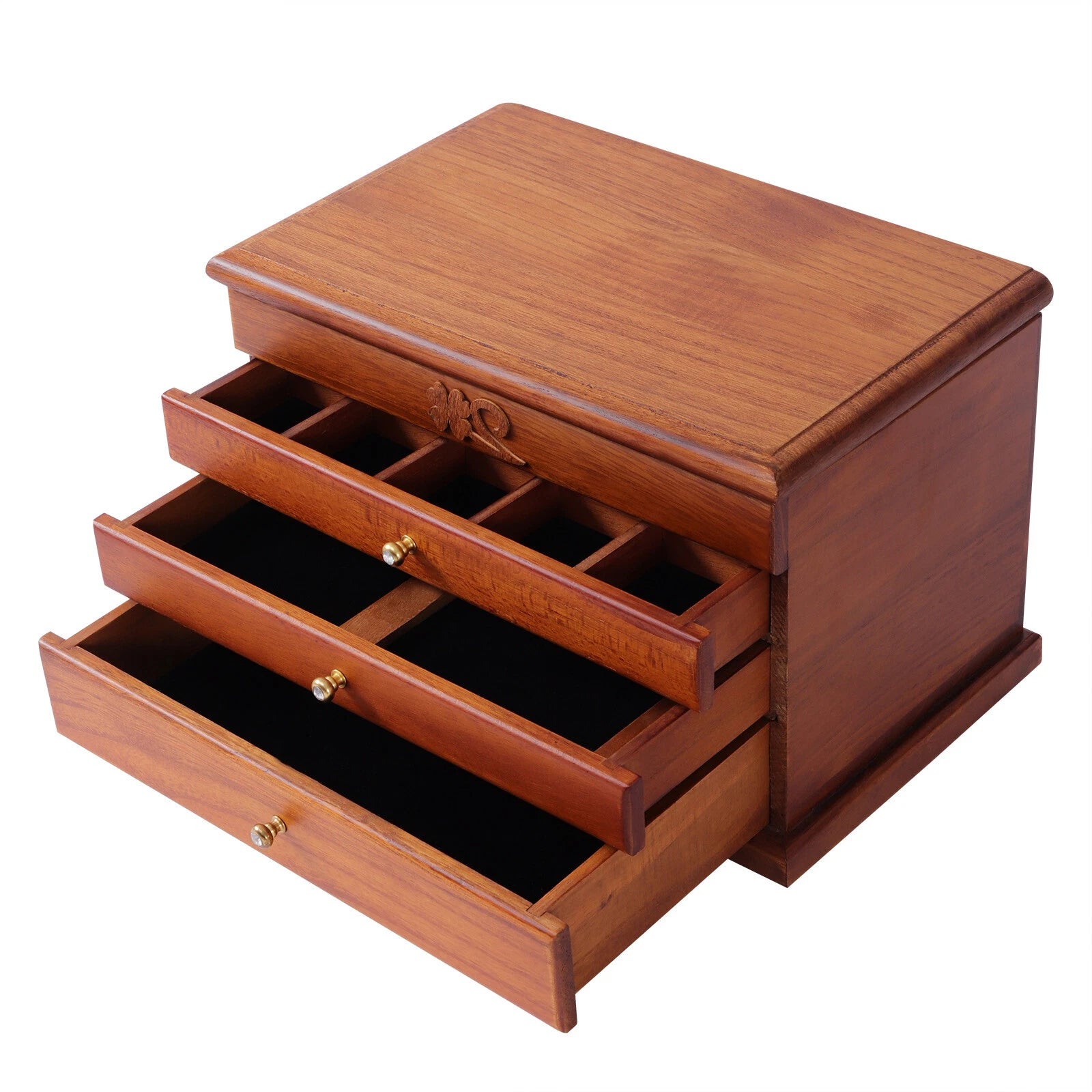 Wooden Jewelry Box Jewelry Storage Ring Earrings Organizer Case with Drawer NEW | eBay