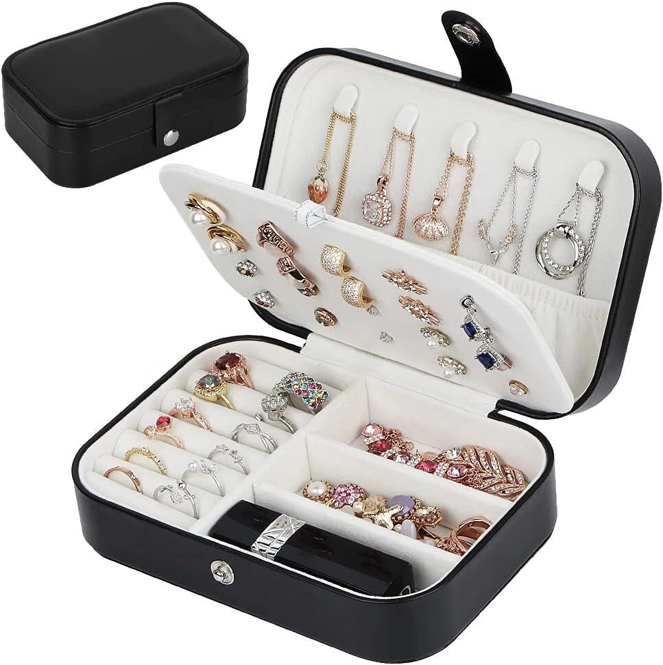 Double Layer Jewelry Box Organizer Case Rings Earrings Necklace Storage Portable | eBay