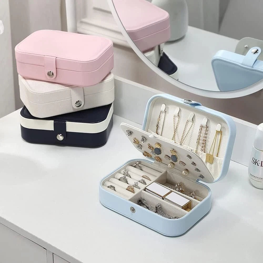 Double Layer Jewelry Box Organizer Case Rings Earrings Necklace Storage Portable | eBay