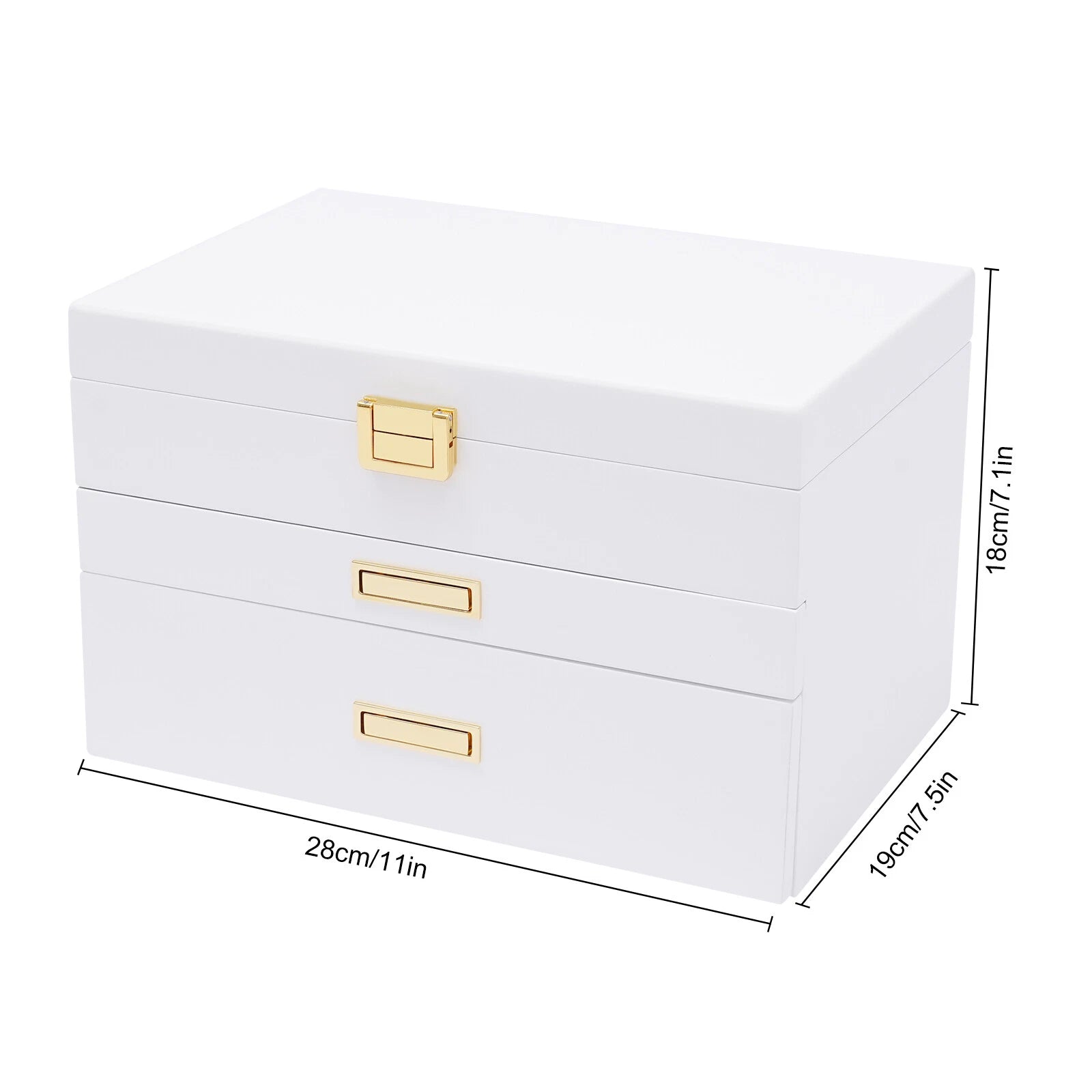 28CM Large Wooden Jewelry Storage Box White 3 Layers Organizer 2 Drawers Cabinet | eBay