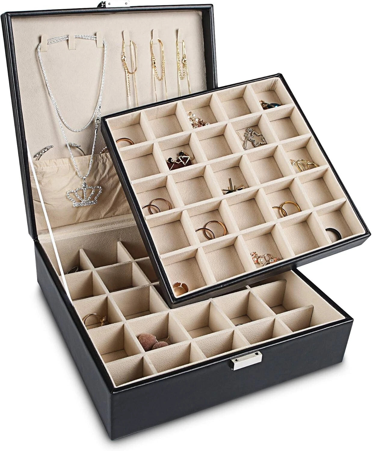 Earring Organizer Classic Jewelry Box 50 Slots Double Layer Jewelry Storage Case | eBay