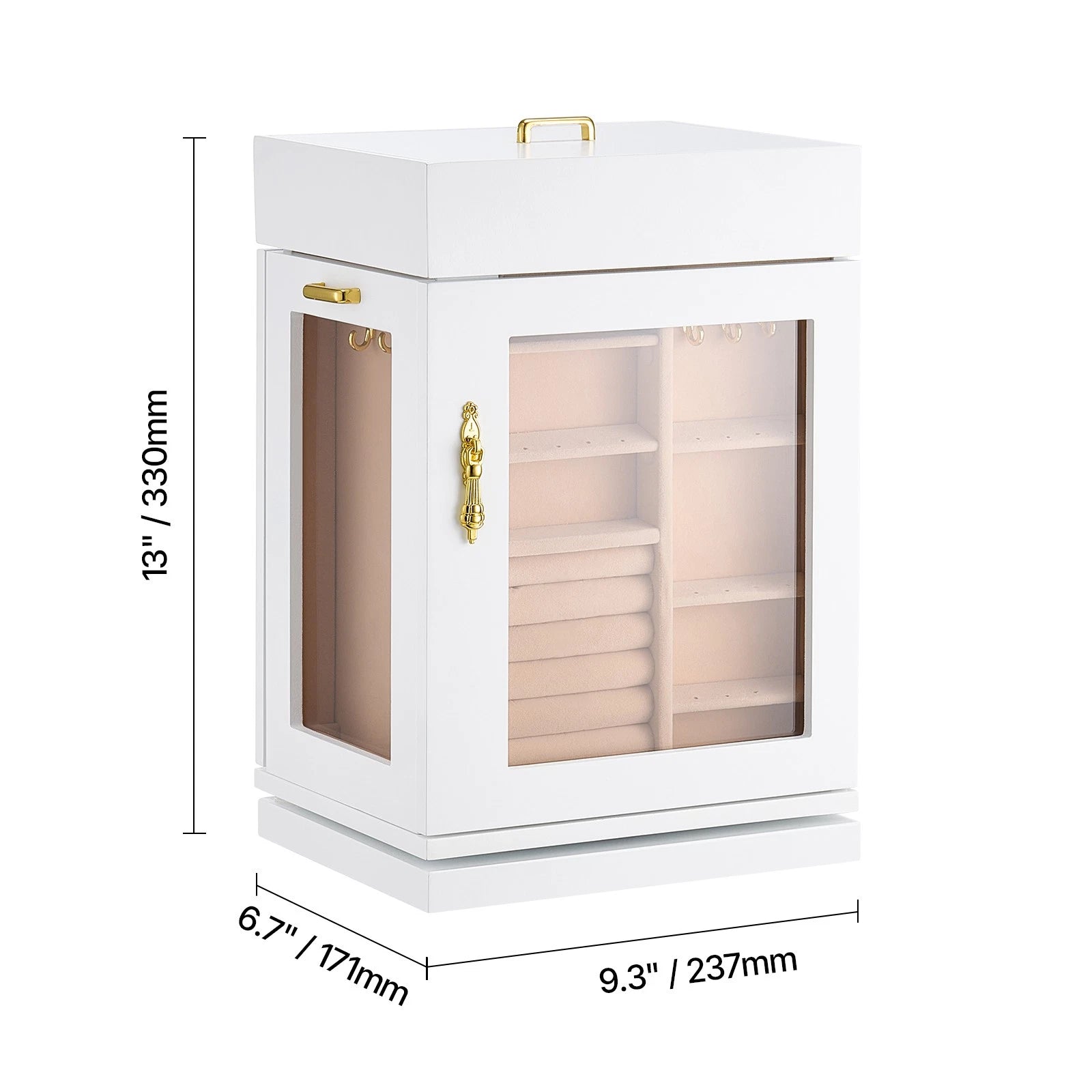 Jewelry Box 360° Rotating Jewelry Organizer with Built-in 4 Necklace Hooks White | eBay