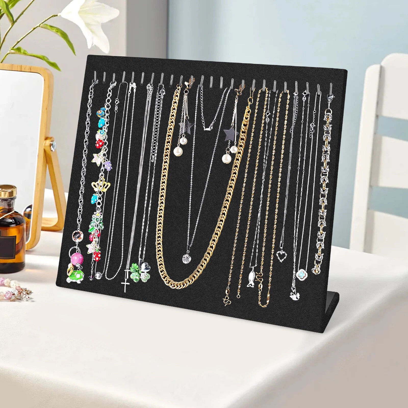 Velvet Necklace Display Stand Holder, Jewelry Chain Tray Pad Showcase Organizer | eBay