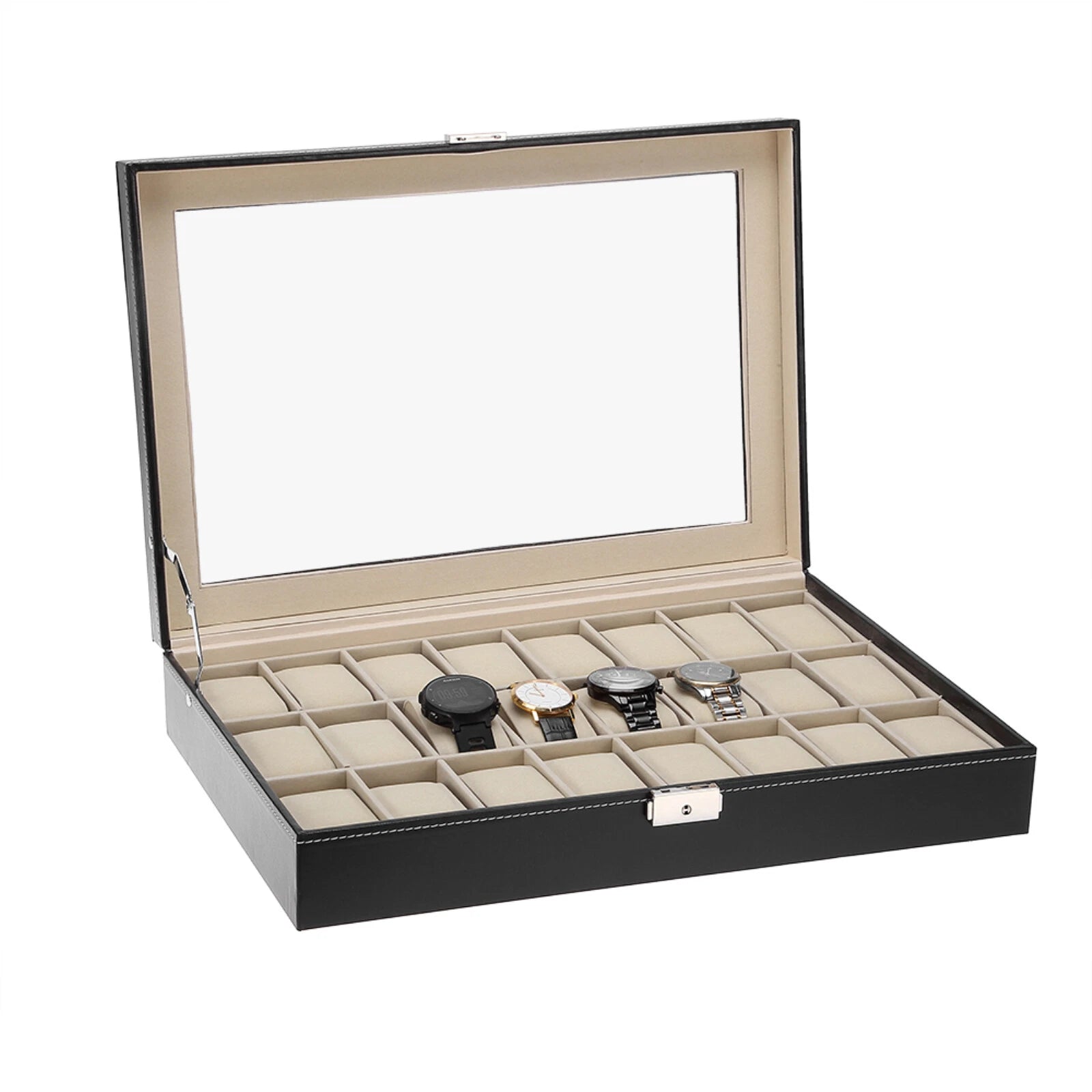 Watch Box Case Organizer Watches Holder Jewelry Storage Top Glass Display Gift | eBay