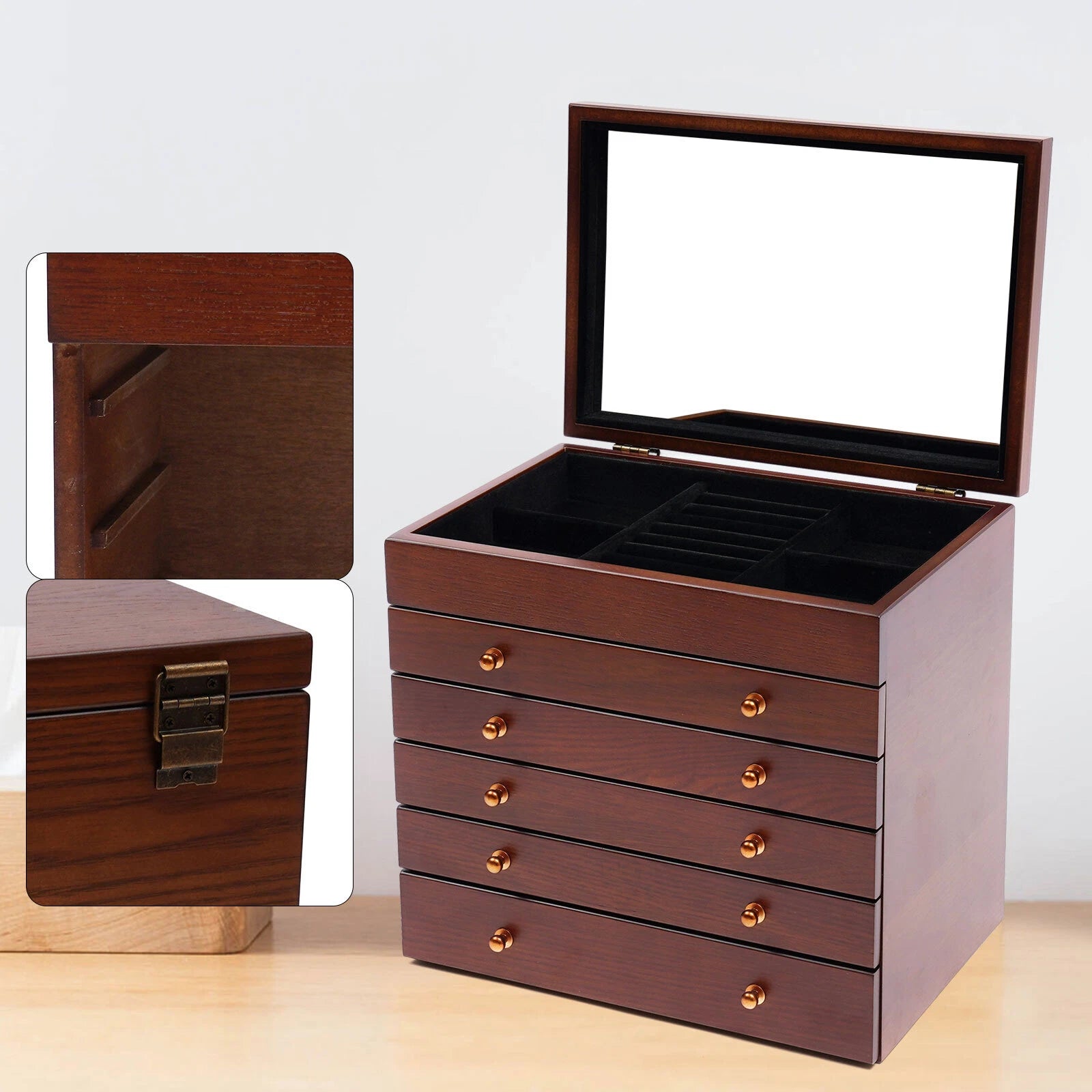 6 Layers Large Wooden Jewelry Storage Box Vintage Wooden Jewelry Organizer | eBay