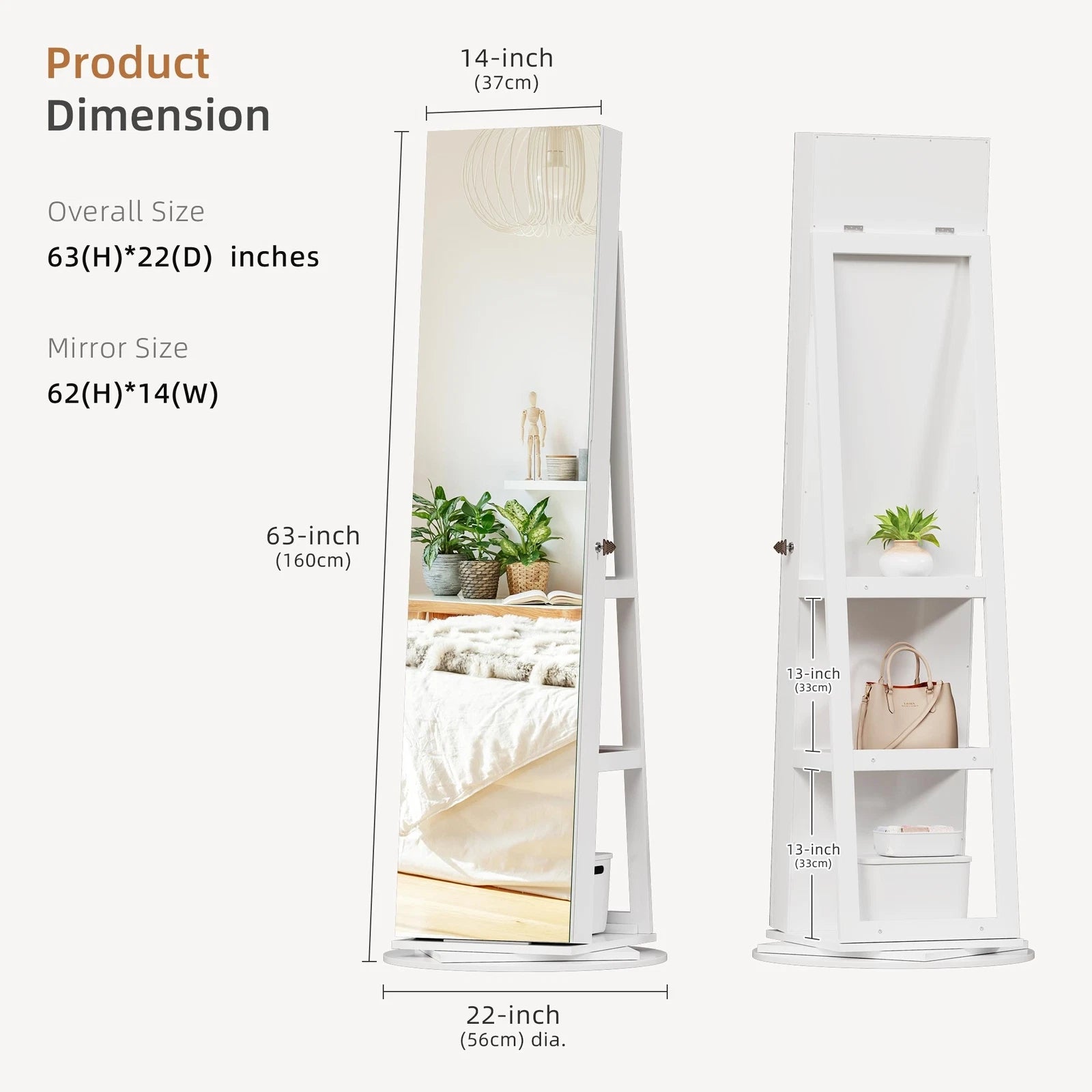 360° Swivel Jewelry Cabinet with Back Storage Shelves Full Length Mirror | eBay
