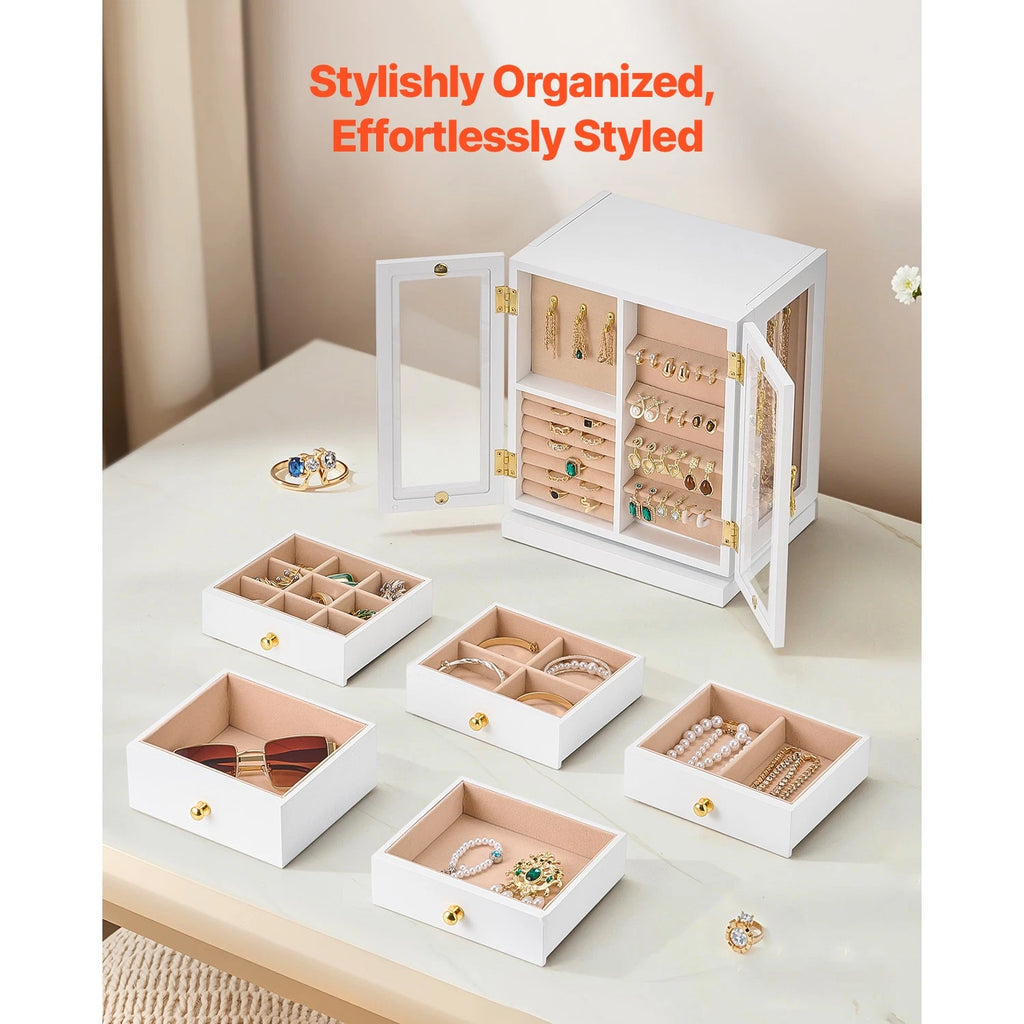 Jewelry Box 360° Rotating Jewelry Organizer with 5 Spacious Drawers White | eBay