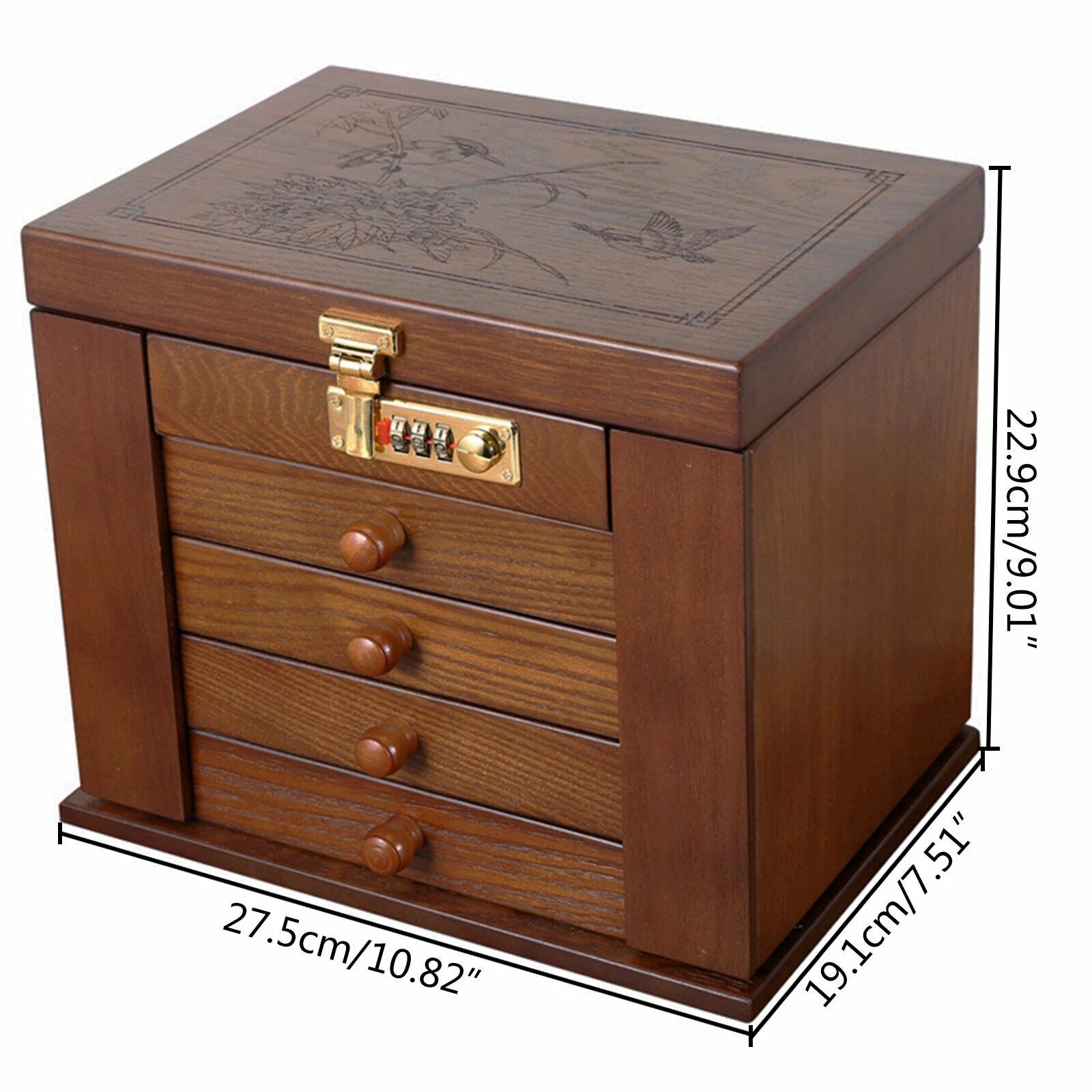 5 Layers Vintage Large Jewelry Organizer Wooden Storage Box Case with 4 Drawers | eBay