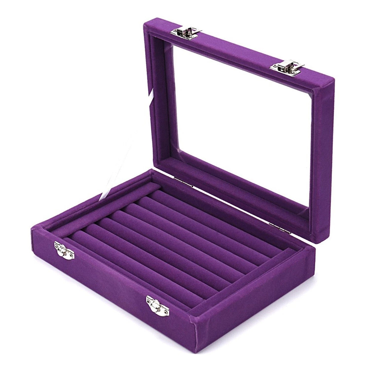 Velvet Glass 50 Rings Organizer Jewelry Display Stand Storage Box Earrings Je... | eBay