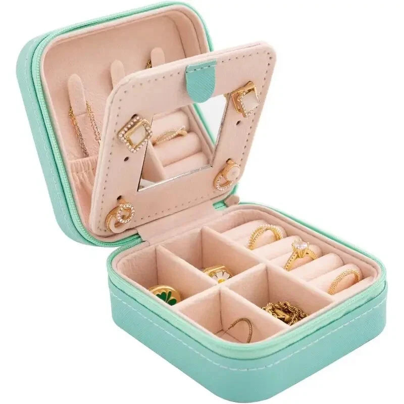 Travel Jewelry Box with Mirror, Jewelry Travel Organizer Light Turquoise | eBay