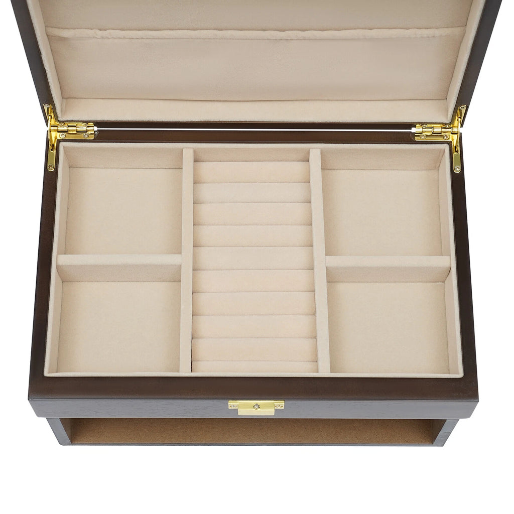 3 Layers Wooden Organizer Jewelry Storage Box w/ 2 Drawers Cabinet | eBay
