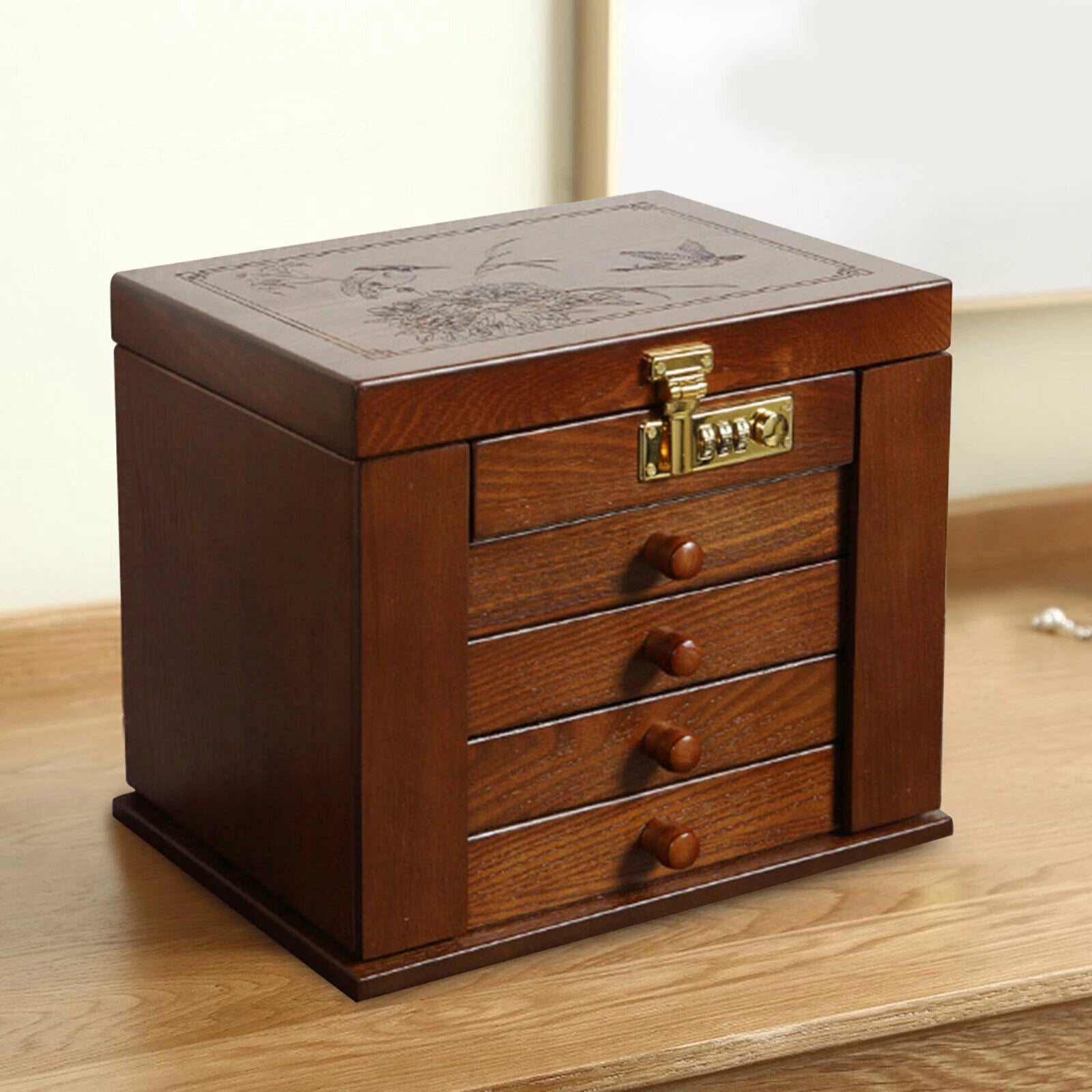 5 Layers Vintage Large Jewelry Organizer Wooden Storage Box Case with 4 Drawers | eBay