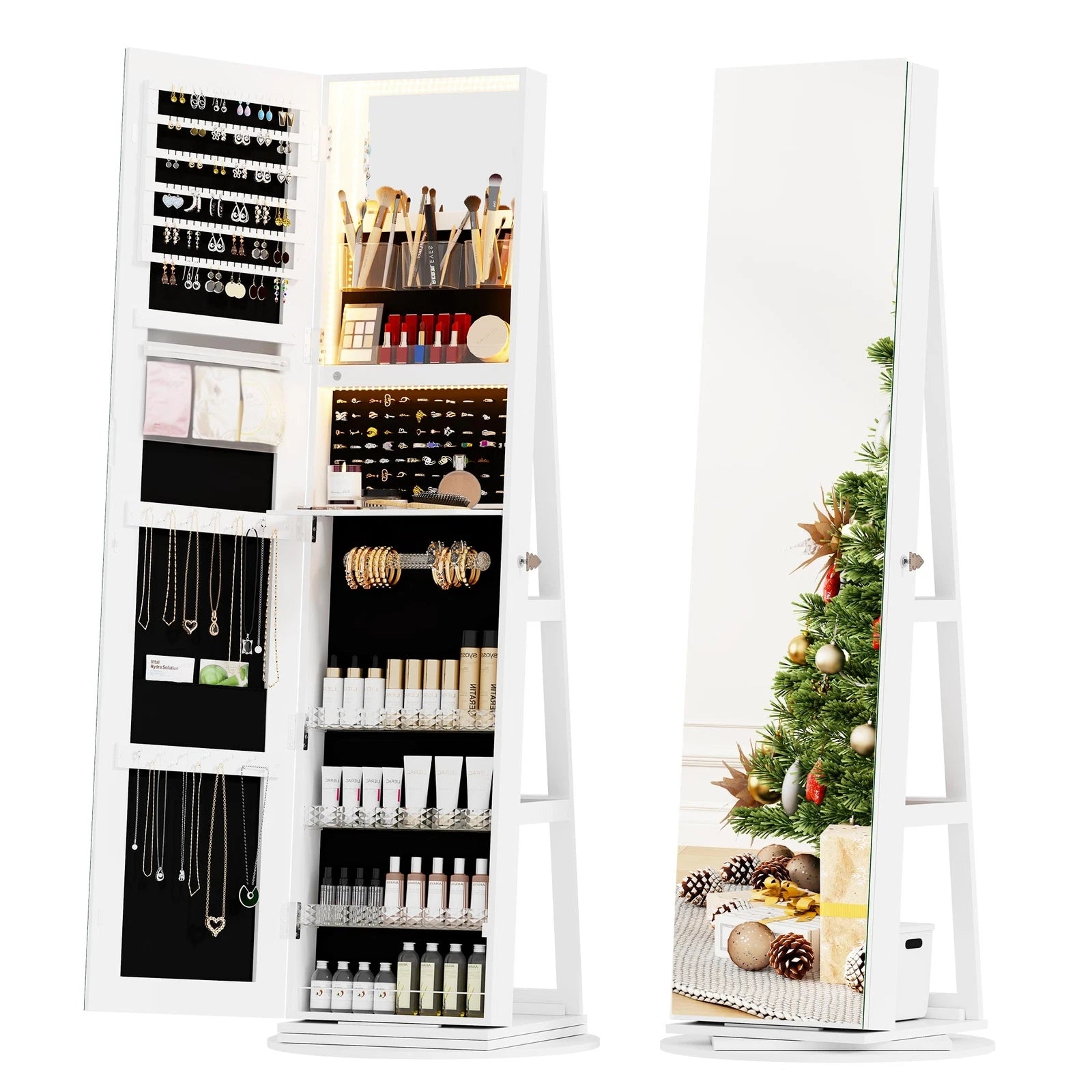 360° Swivel Jewelry Cabinet with Back Storage Shelves Full Length Mirror | eBay