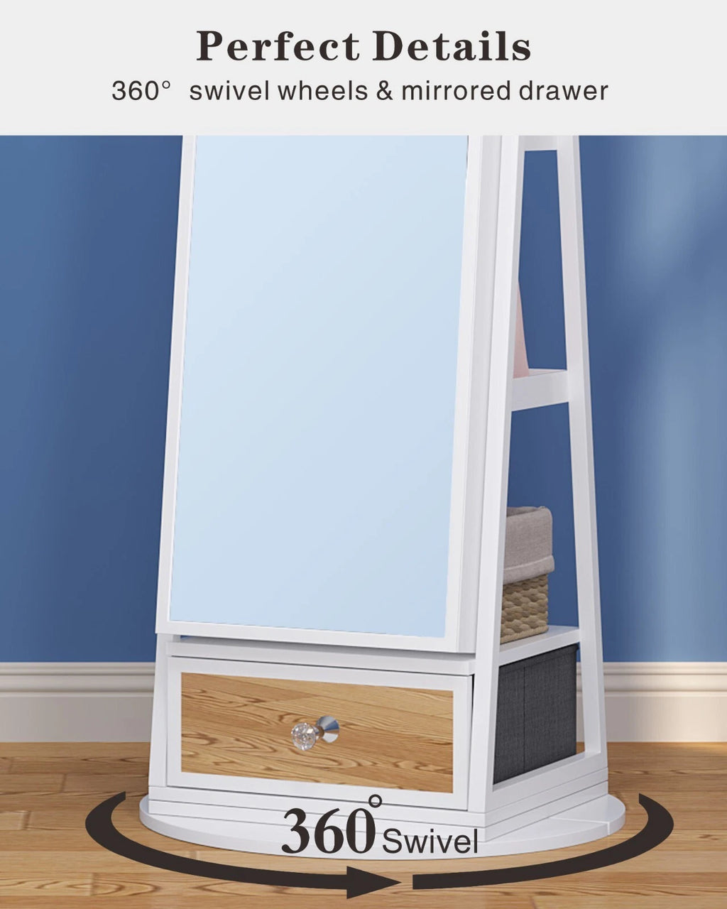 360° Rotating Jewelry Armoire with Full Length Mirror, Lockable Jewelry Cabinet | eBay
