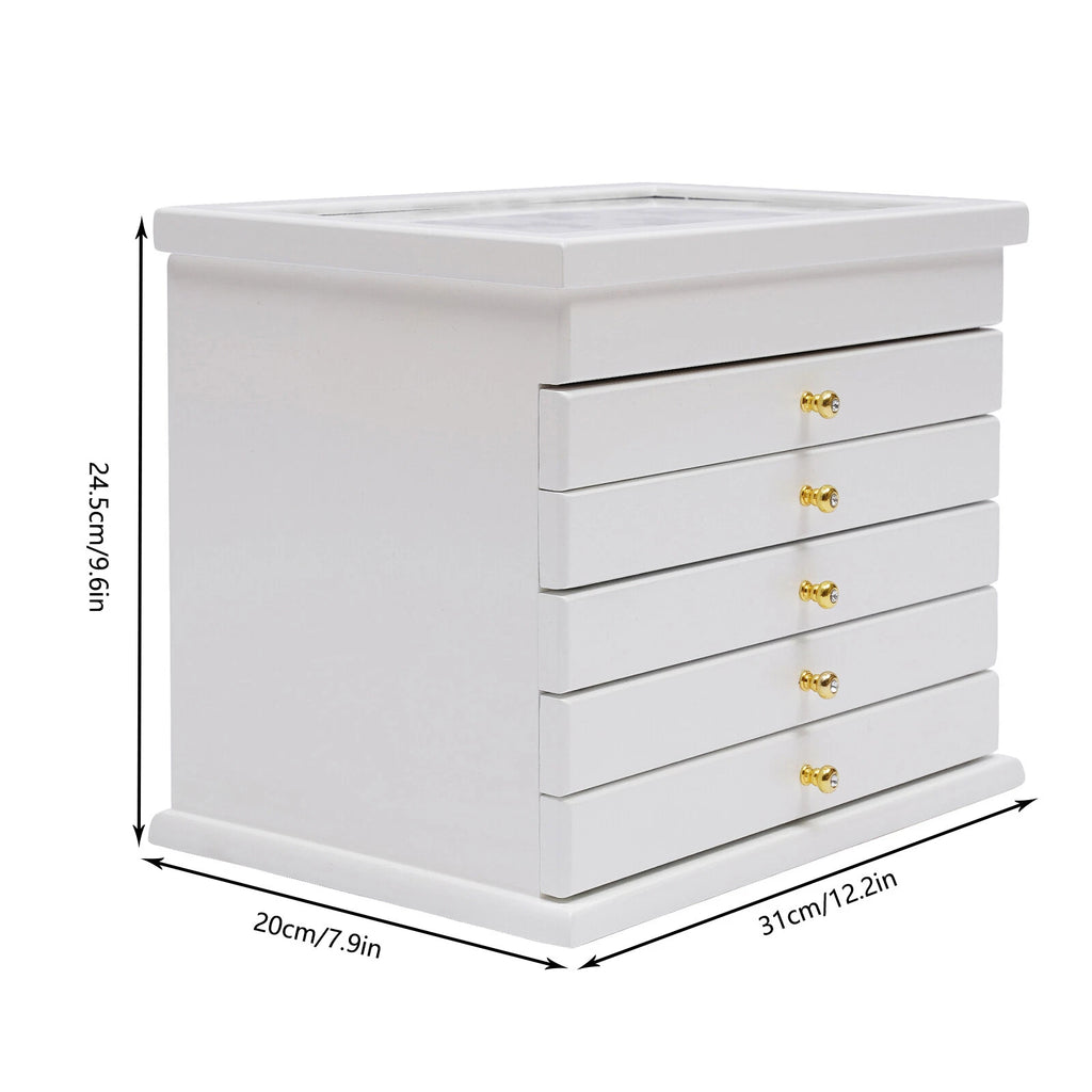 6-Layer White Jewelry Boxes Ring Necklace Storage Large-Capacity Wooden Box Case | eBay