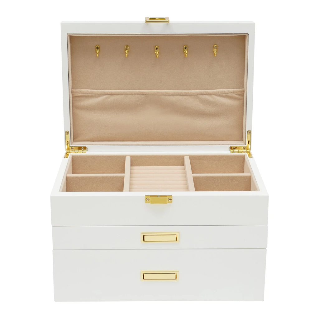 Large Wooden Jewelry Storage Box 3 Layers Organizer 2 Drawers Cabinet | eBay