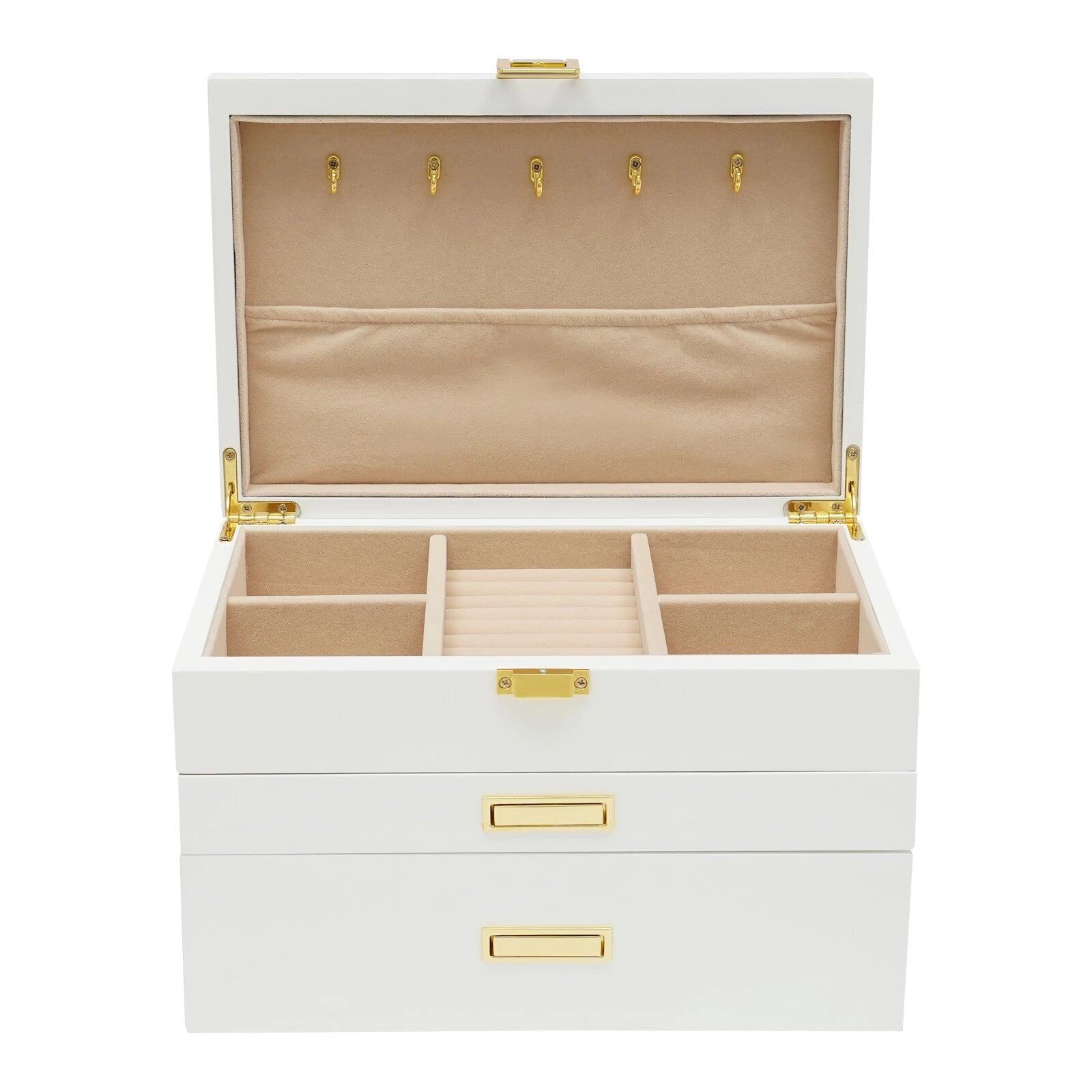 Large Wooden Jewelry Storage Box 3 Layers Organizer 2 Drawers Cabinet | eBay