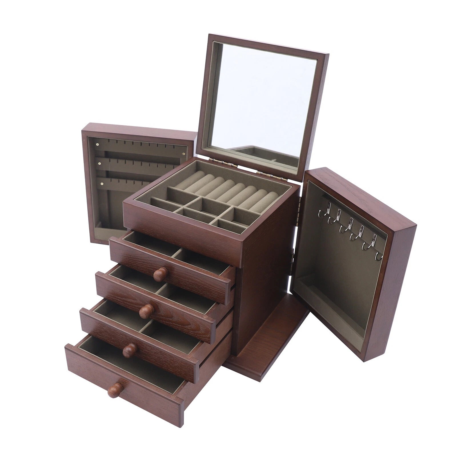 5 Layers Case Vintage Large Jewelry Organizer Wooden Storage Box w/ 4 Drawers | eBay