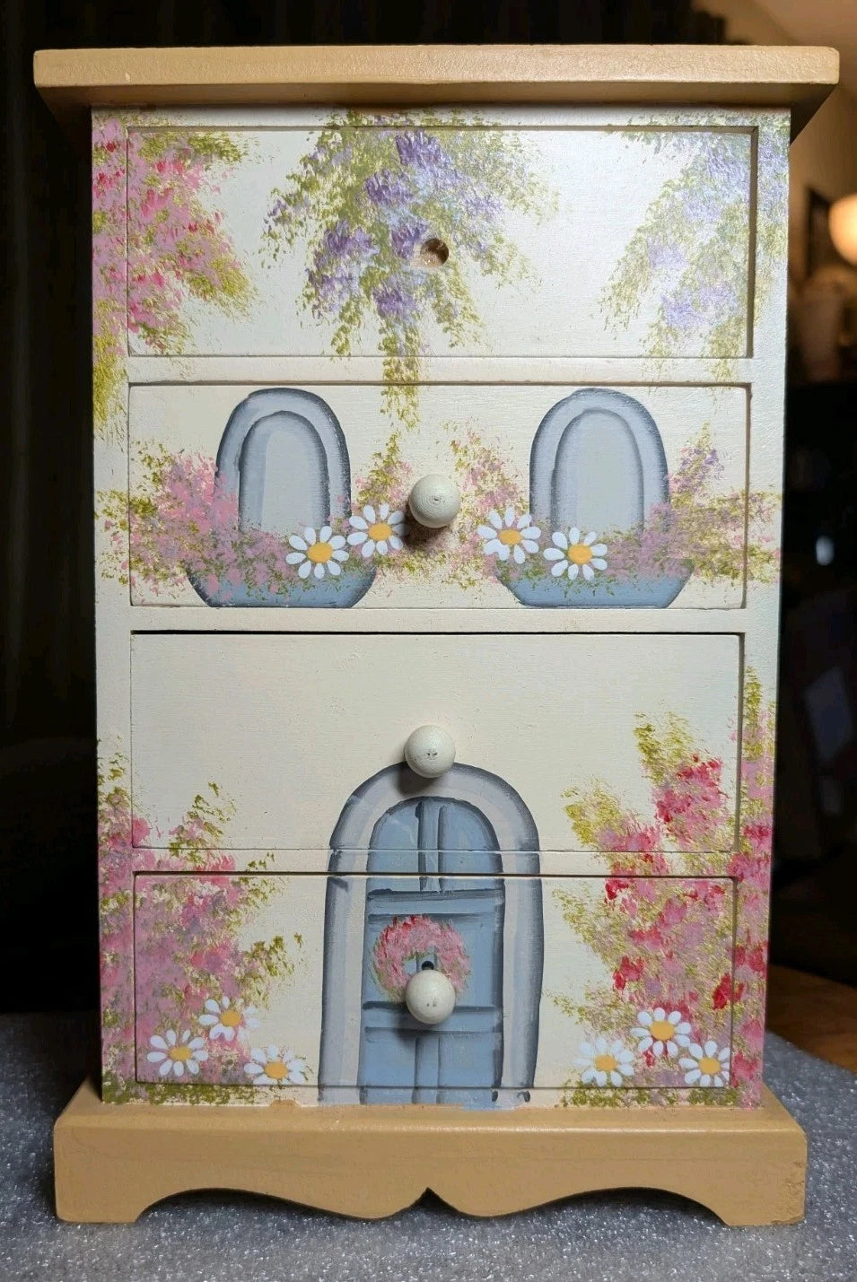 Wooden Hand Painted 4 Drawer Jewelry Storage Box Chest 12" x 8" X 4" As Is | eBay