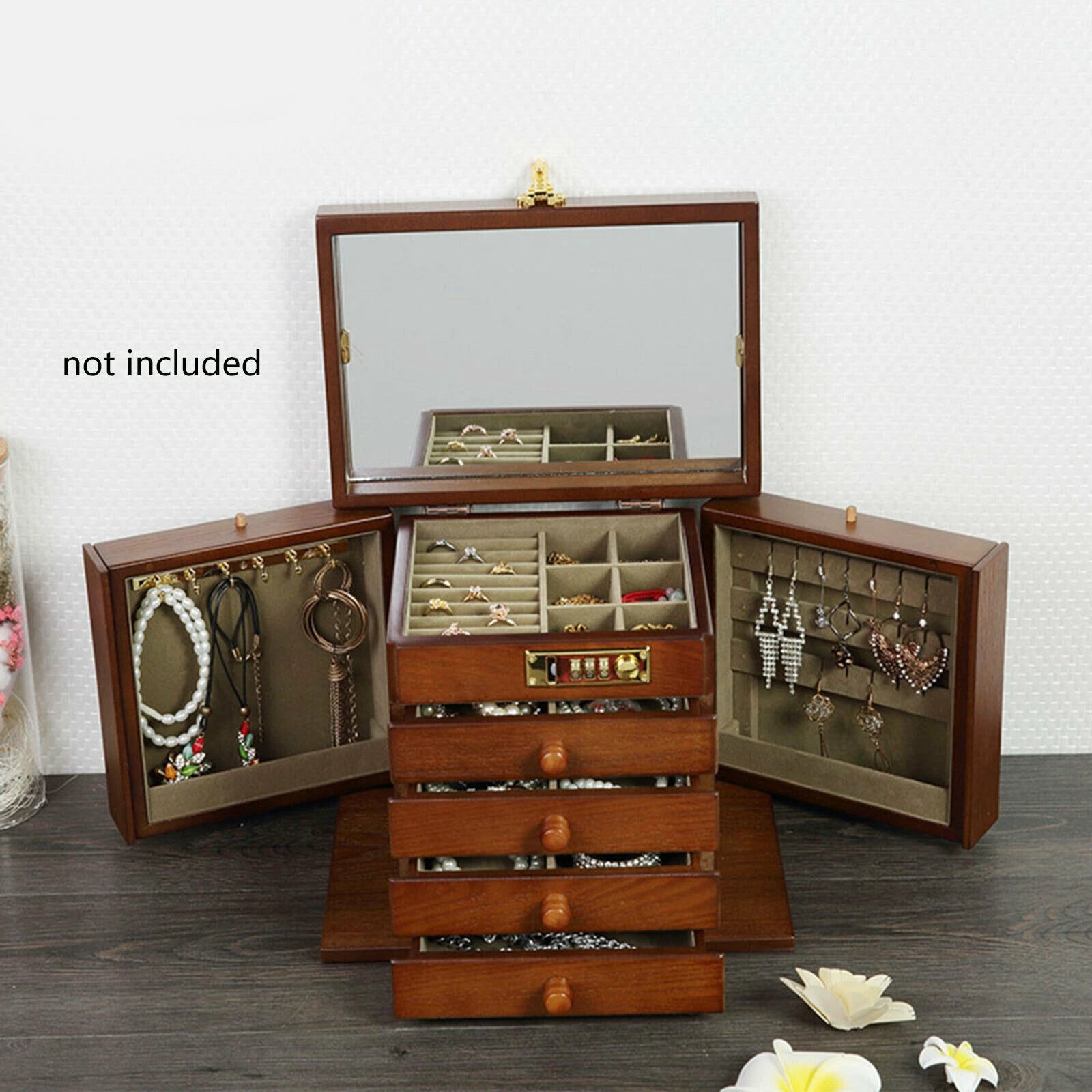 5 Layers Vintage Large Jewelry Organizer Wooden Storage Box Case with 4 Drawers | eBay