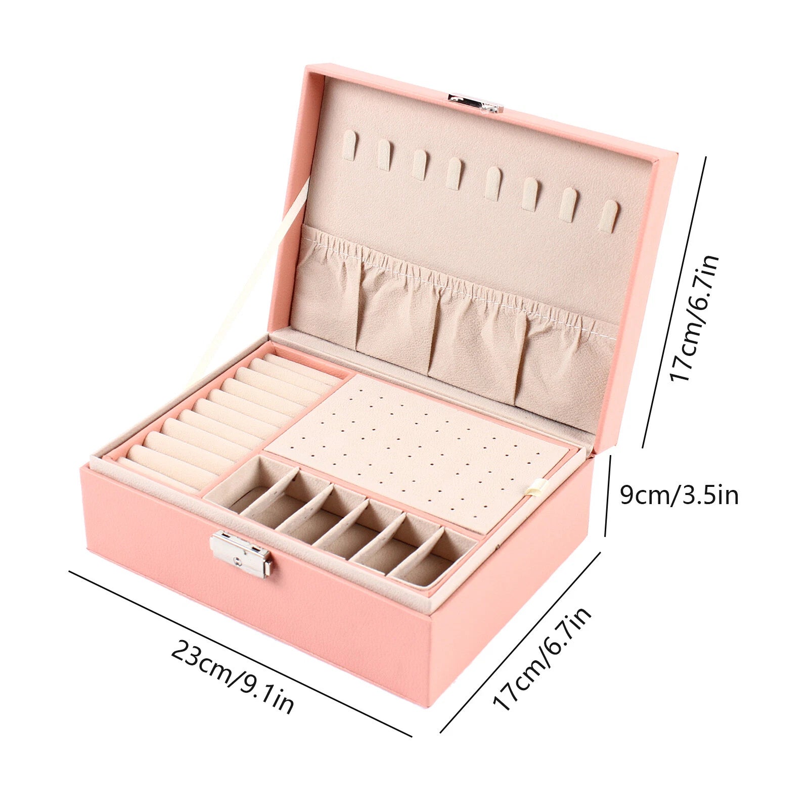 2 Layers Jewelry Box Organizer Large Capacity Ring Earring Necklace Storage New | eBay