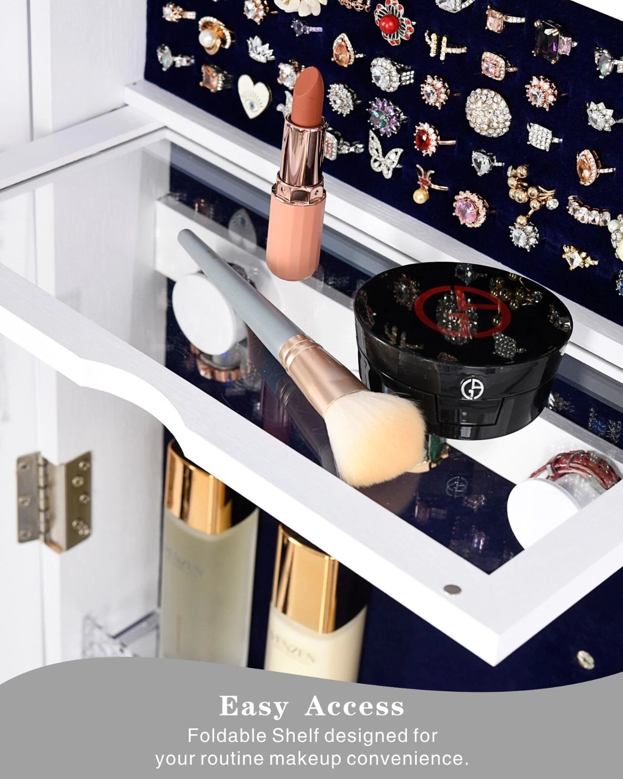 360° Rotating Jewelry Armoire with Full Length Mirror, Lockable Jewelry Cabinet | eBay