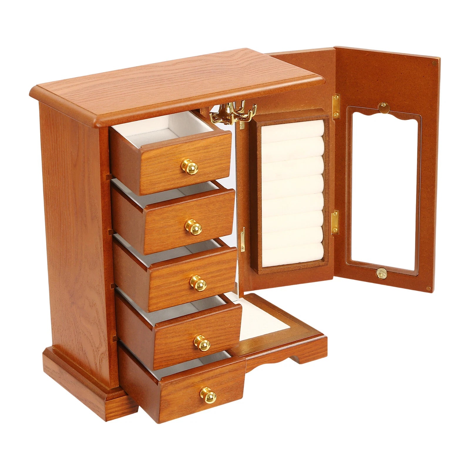 Wooden Jewelry Box Jewelry Storage Cabinet Organizer Mirror With 5 Drawers | eBay