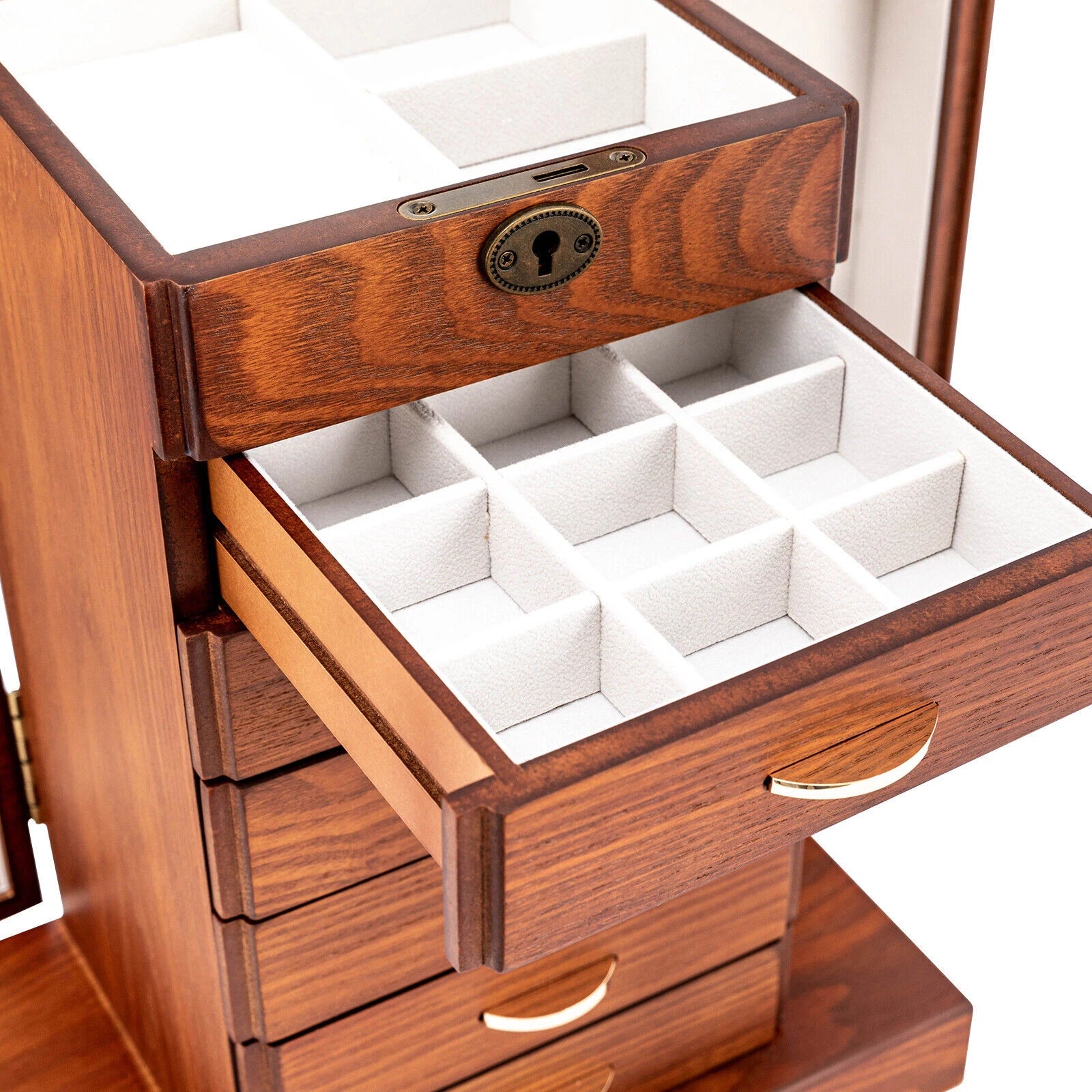 7 Layers Jewelry Box Wooden for Wowen Large Organizer Box with Mirror Safe Lock | eBay