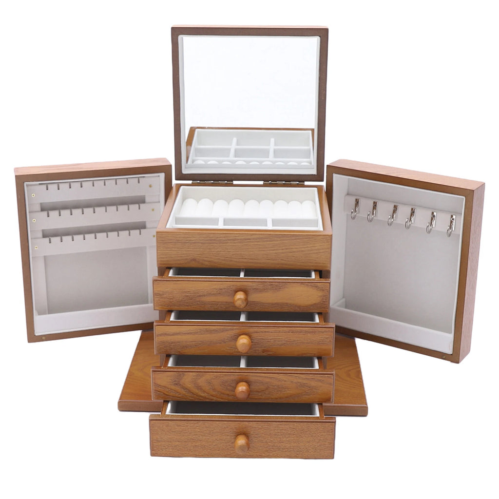 5 Layers Vintage Jewelry Organizer Case Large Wooden Storage Box with 4 Drawers | eBay