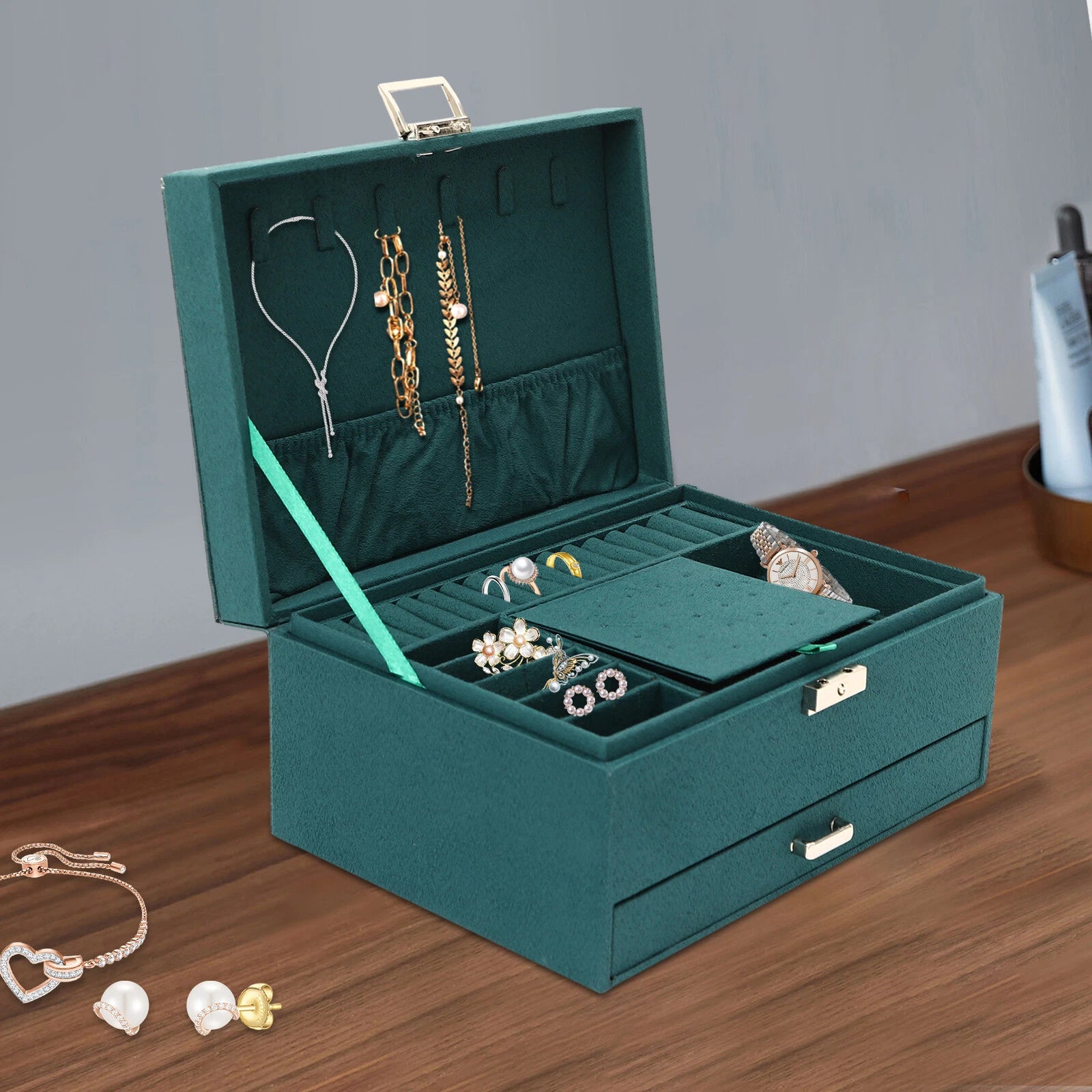 Jewelry Box Organizer Rings Storage Case W/ Lock 3-layers For Necklaces Gift NEW | eBay