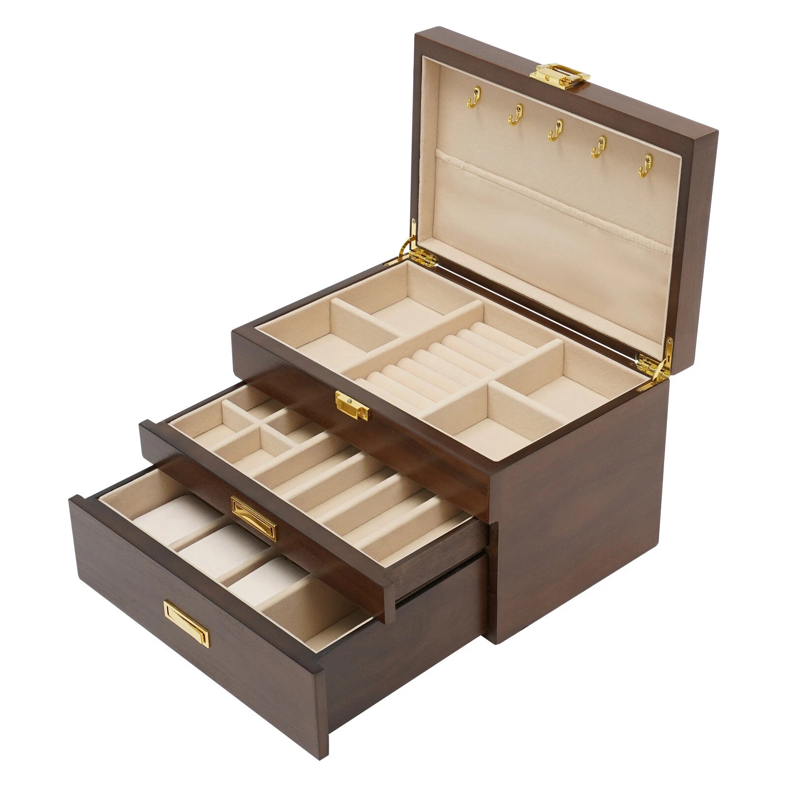 3 Layers Wooden Organizer Jewelry Storage Box w/ 2 Drawers Cabinet | eBay