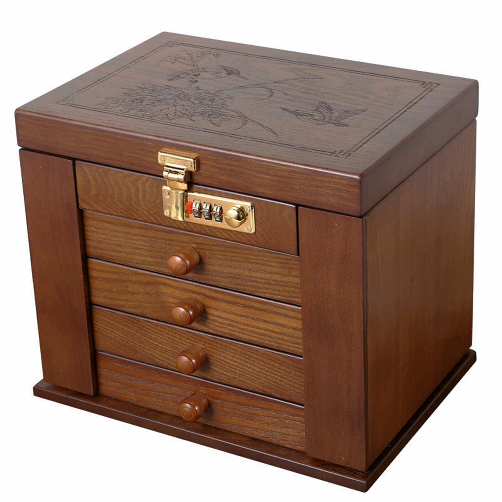 5 Layers Vintage Large Jewelry Organizer Wooden Storage Box Case with 4 Drawers | eBay