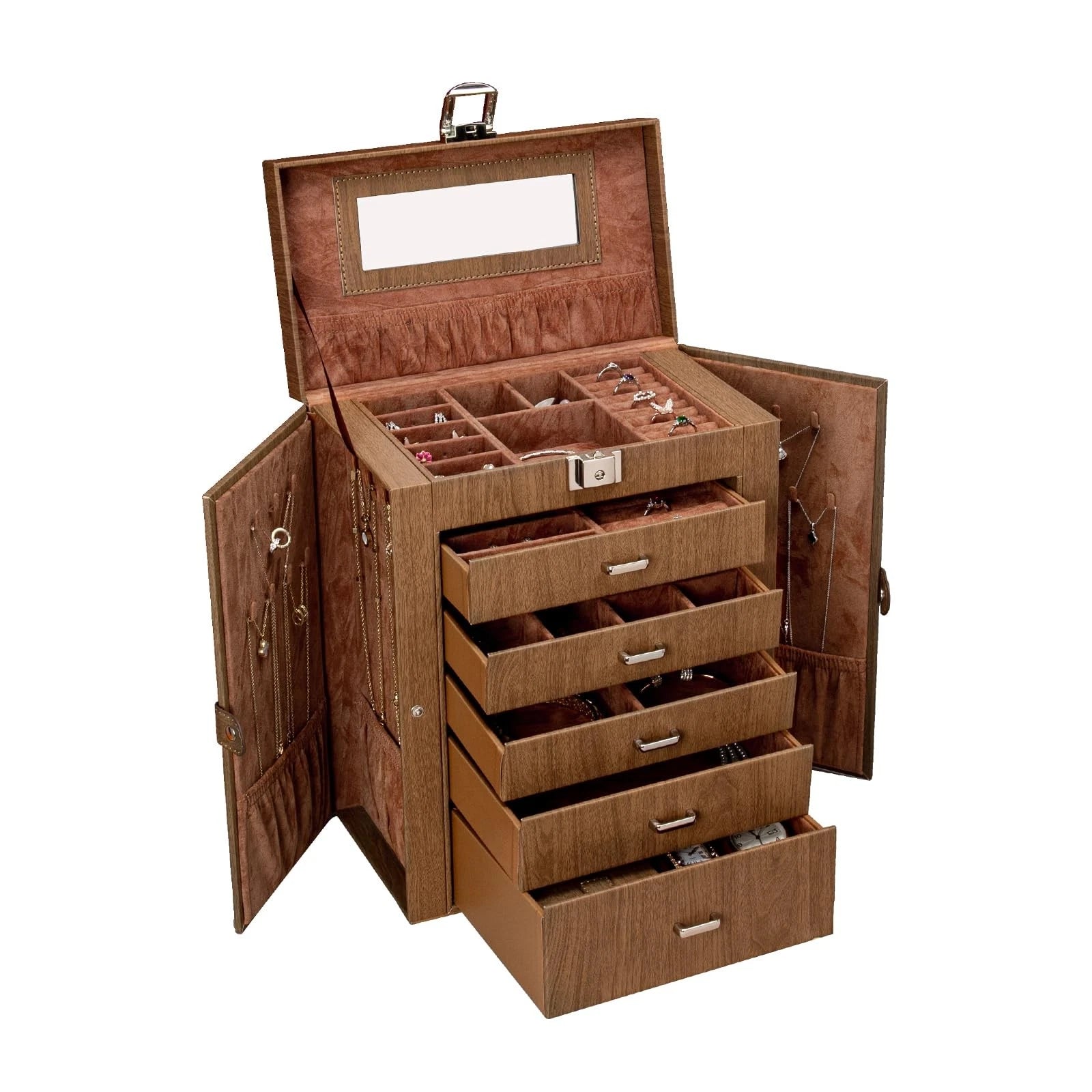 6-Tier Jewelry Box with Mirror & Lock – Organizer | eBay