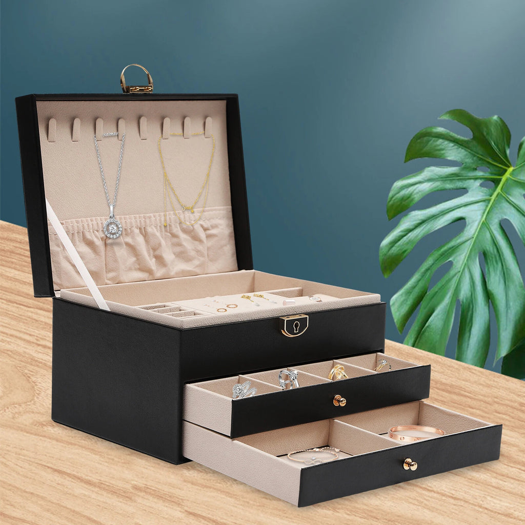 3-Layer Jewelry Box Organizer with Lockable Storage and Velveteen Lining | eBay