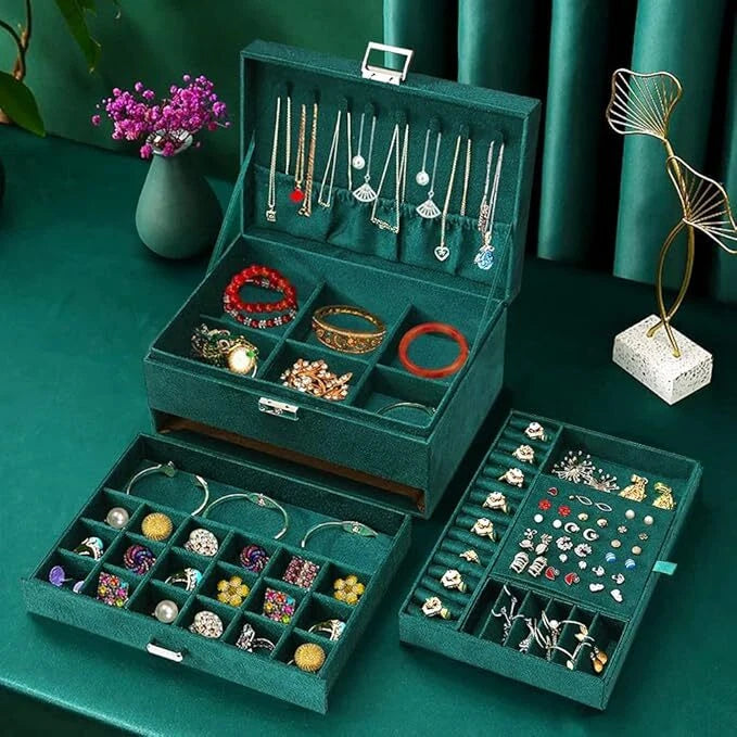 3 Layers Jewelry Box Organizer Large Capacity Ring Earring Necklace Storage New | eBay