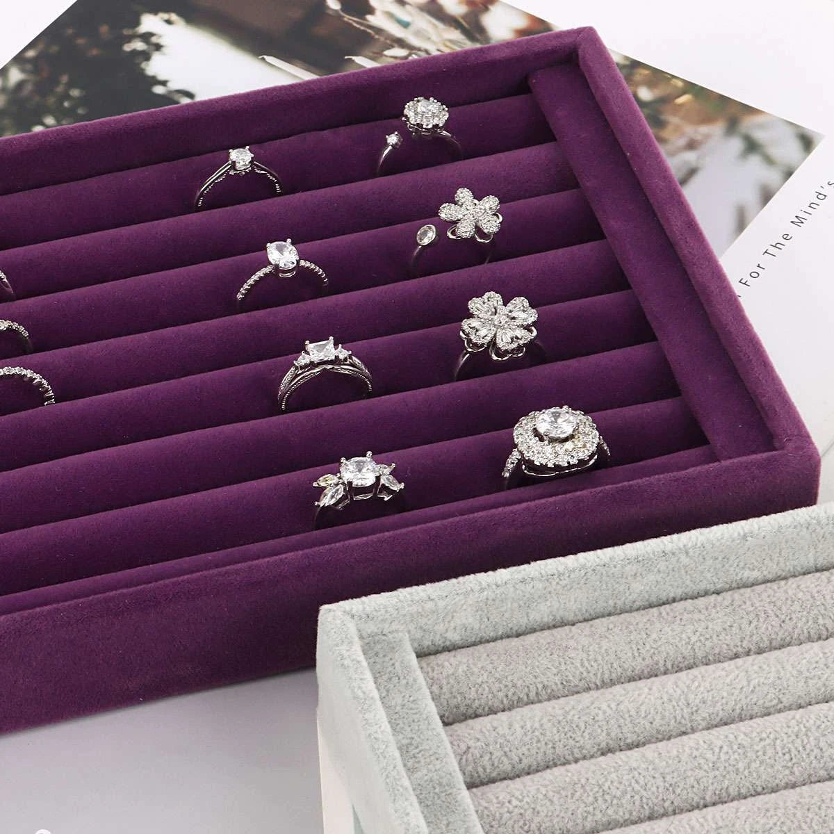 2× Velvet Jewelry Ring Display Organizer Case Earring Storage Box Tray Holder US | eBay