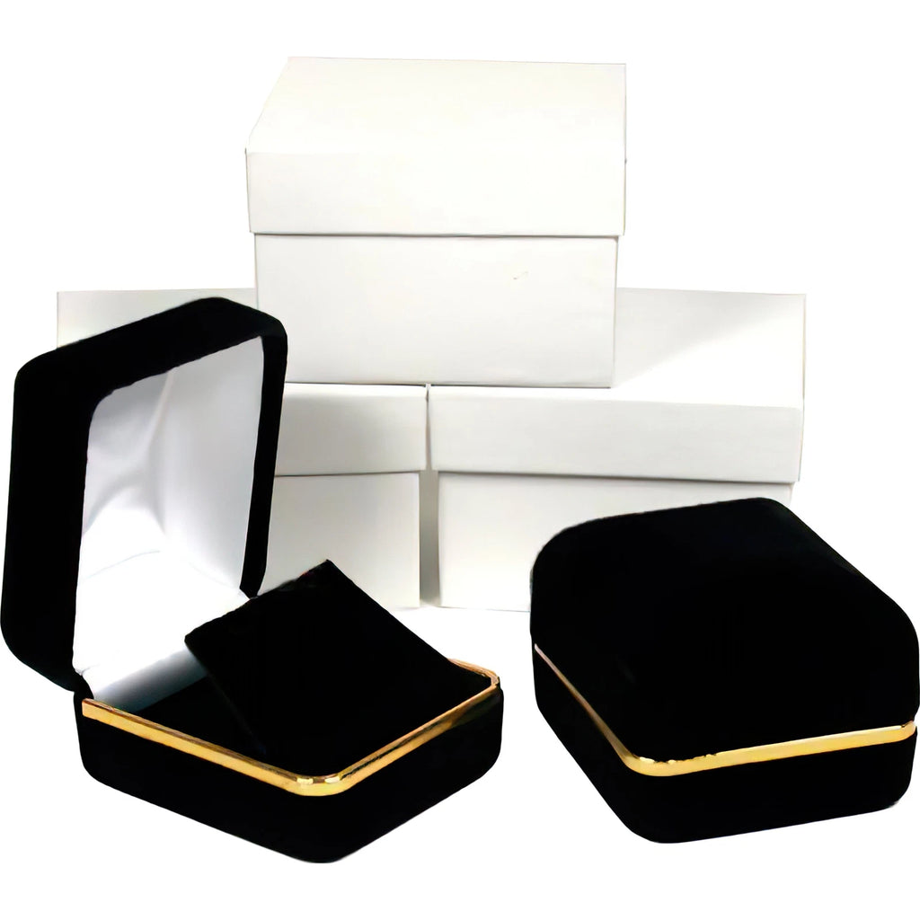 3 Earring Gift Box Black Velvet Gold Showcase Display | eBay