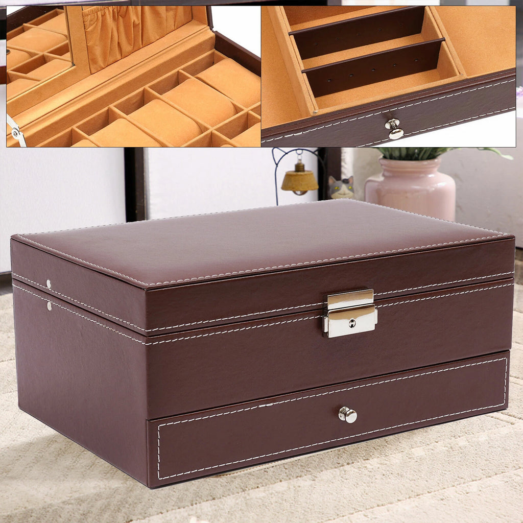 12 Slots Watch Box Case Organizer Women Jewelry Storage Holder Display w/Mirrior | eBay