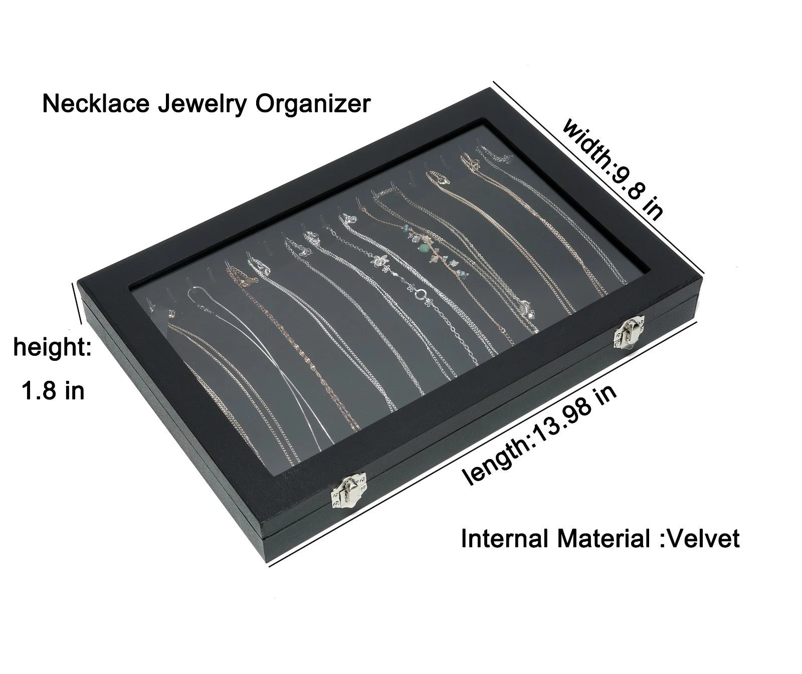 Black 20 Hooks Velvet Necklace Organizer Box Necklace Holder Tray with Clear Lid | eBay