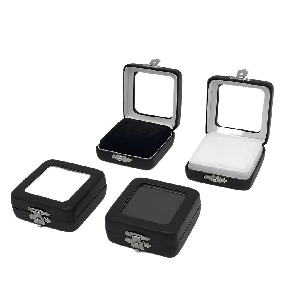 4x Pack PU Leather Gem Display Boxes | Jewelry Storage Case with Clear Window | eBay
