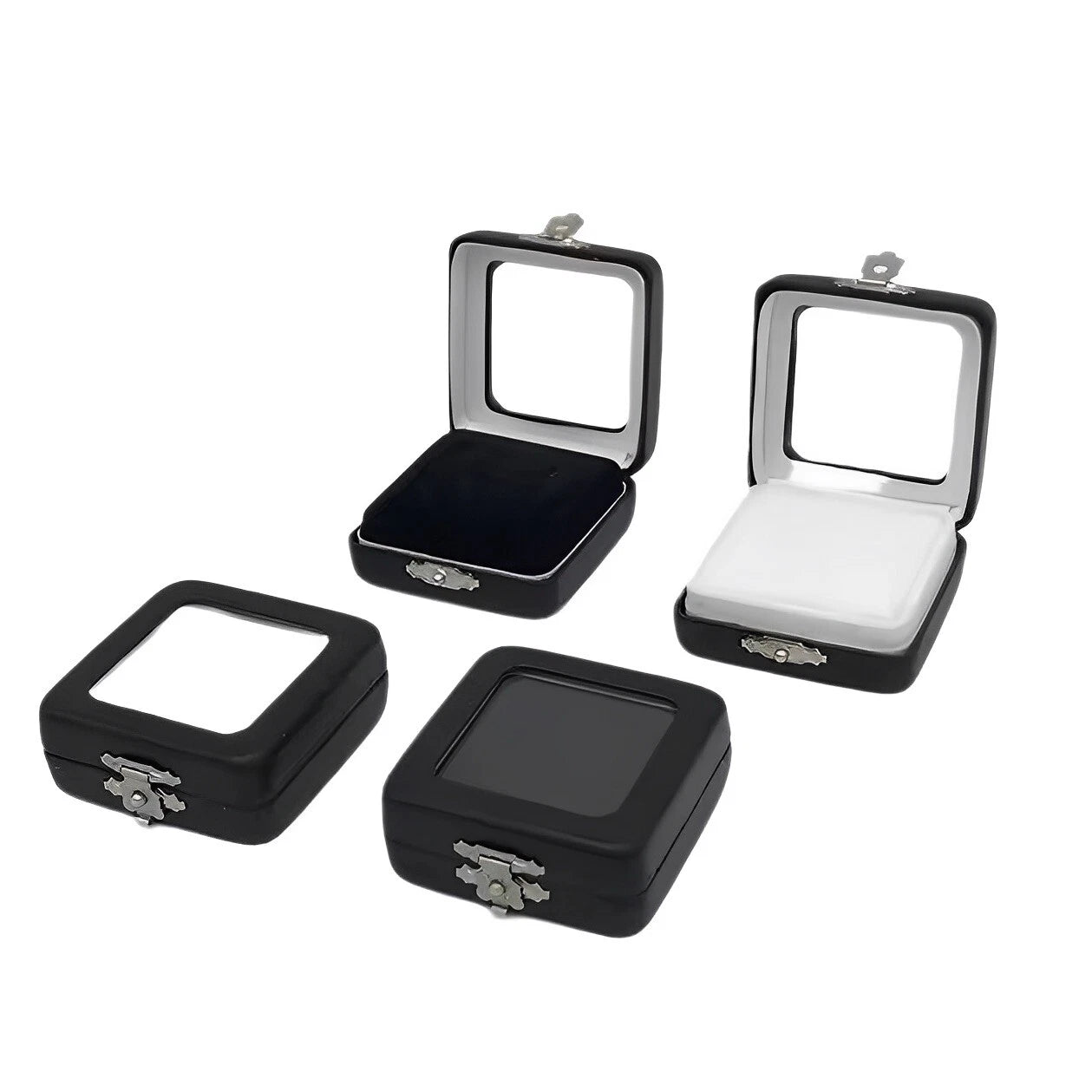 4x Pack PU Leather Gem Display Boxes | Jewelry Storage Case with Clear Window | eBay