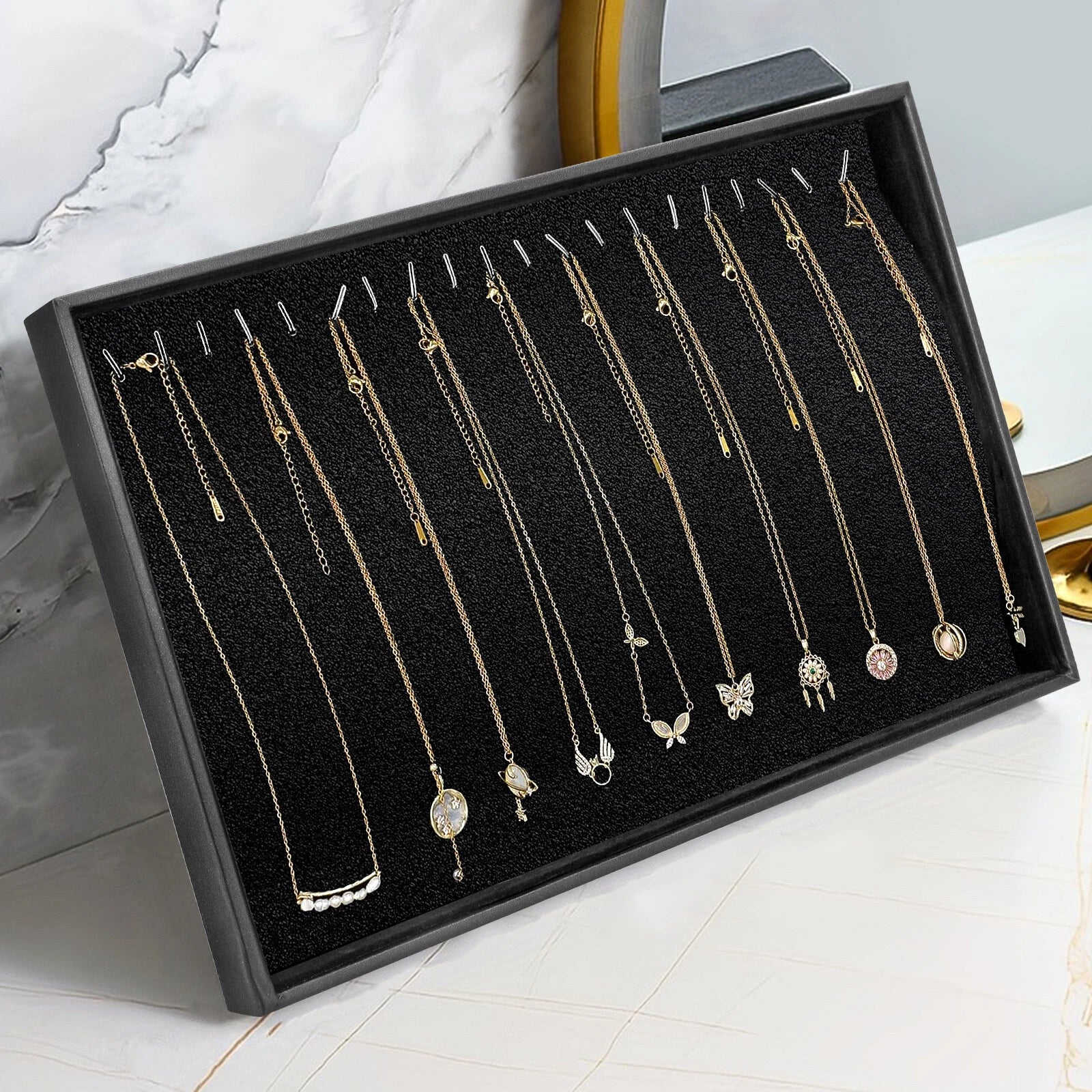 Stackable Jewelry Necklace Tray, Velvet Necklace Organizer Showcase Display Case | eBay